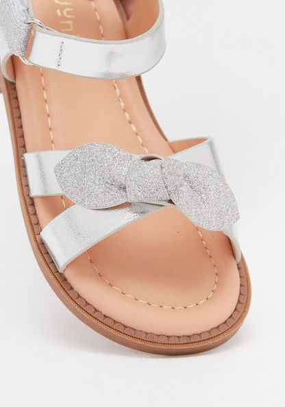 Juniors Bow Accented Flat Sandals with Hook and Loop Closure-Girl%27s Sandals-image-3