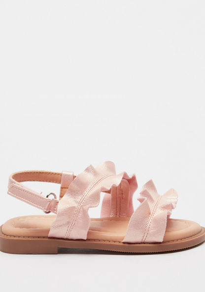 Juniors Frill Detail Flat Sandals with Hook and Loop Closure-Girl%27s Sandals-image-0