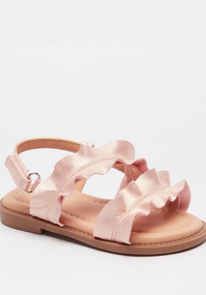 Juniors Frill Detail Flat Sandals with Hook and Loop Closure-Girl%27s Sandals-image-1