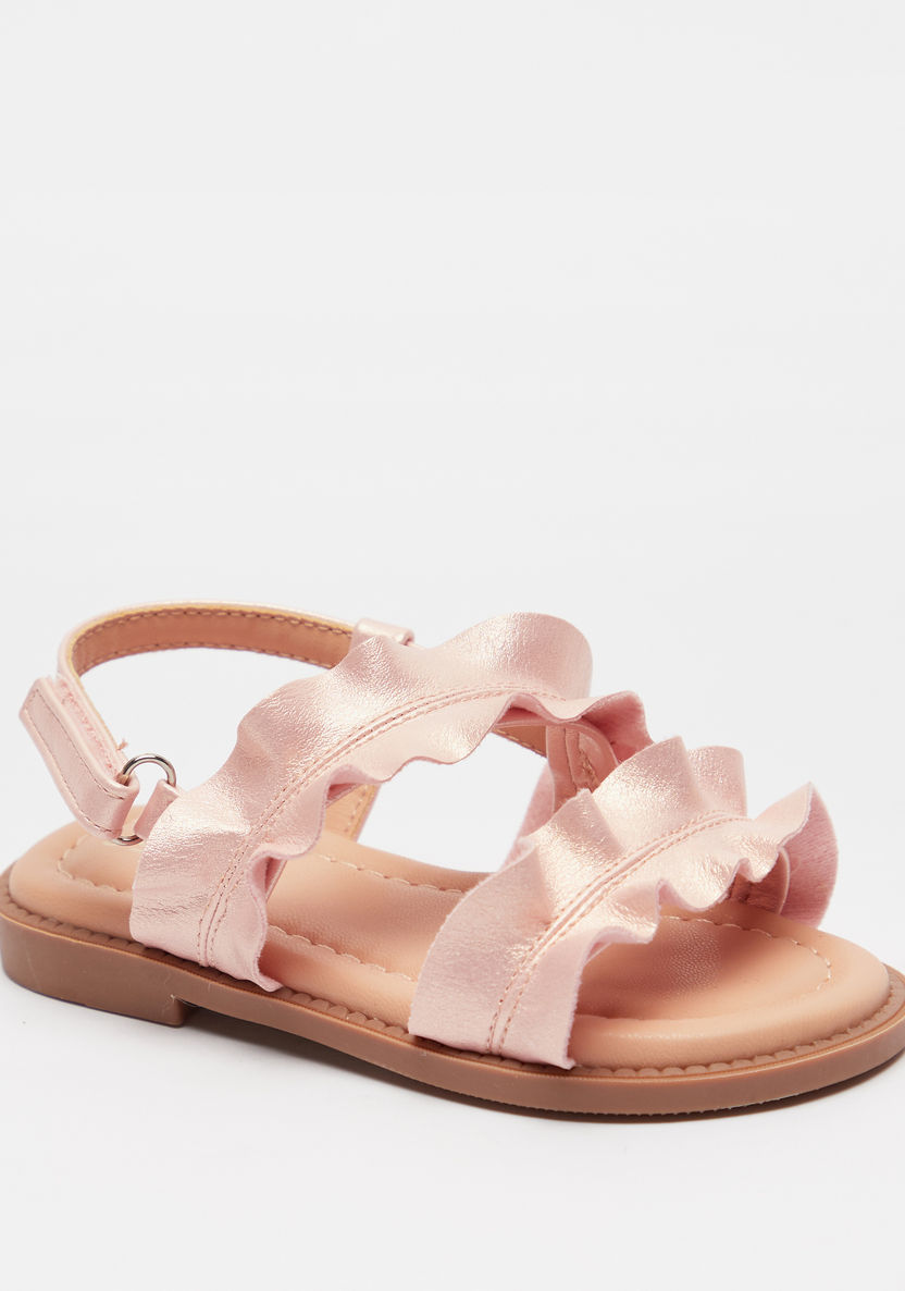 Juniors Frill Detail Flat Sandals with Hook and Loop Closure-Girl%27s Sandals-image-1