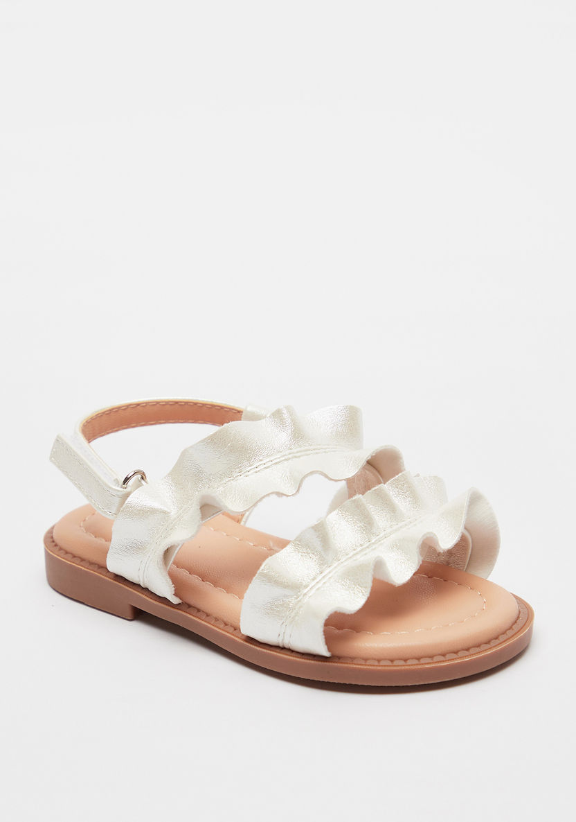 Juniors Frill Detail Flat Sandals with Hook and Loop Closure-Girl%27s Sandals-image-0