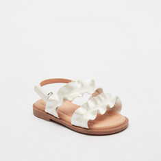 Juniors Frill Detail Flat Sandals with Hook and Loop Closure
