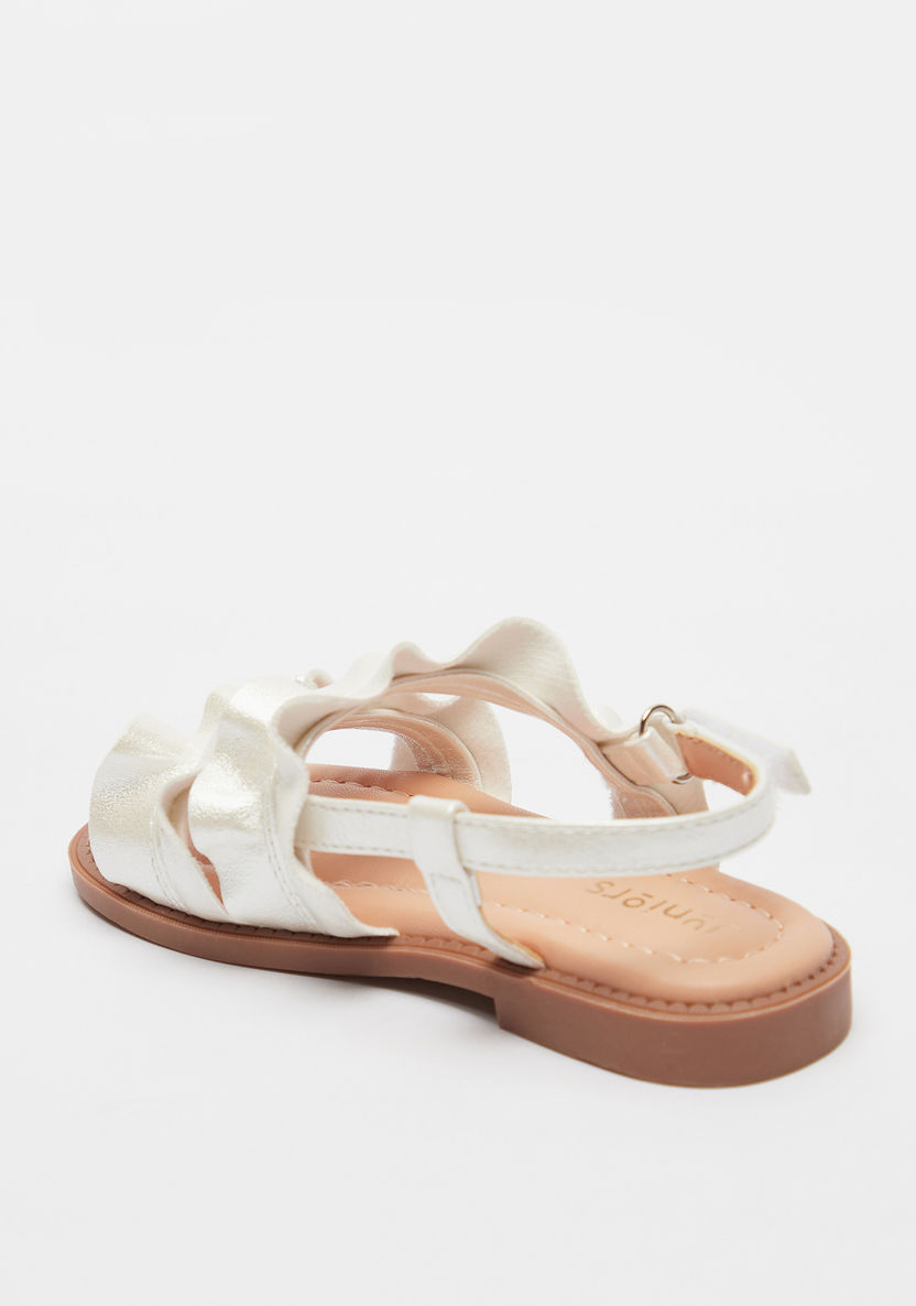 Juniors Frill Detail Flat Sandals with Hook and Loop Closure-Girl%27s Sandals-image-2