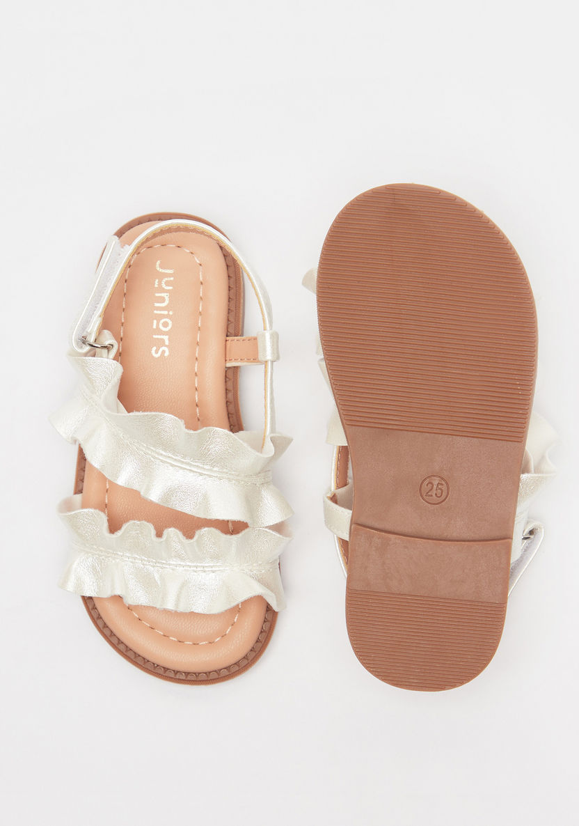 Juniors Frill Detail Flat Sandals with Hook and Loop Closure-Girl%27s Sandals-image-4