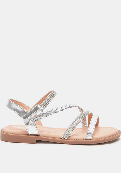 Little Missy Metallic Strappy Sandals with Hook and Loop Closure-Girl%27s Sandals-image-0