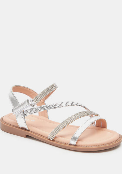 Little Missy Metallic Strappy Sandals with Hook and Loop Closure-Girl%27s Sandals-image-1