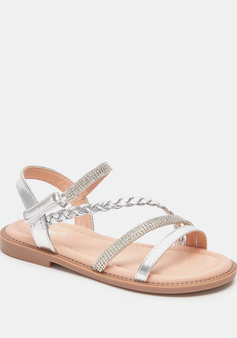 Little Missy Metallic Strappy Sandals with Hook and Loop Closure-Girl%27s Sandals-image-1