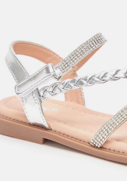 Little Missy Metallic Strappy Sandals with Hook and Loop Closure-Girl%27s Sandals-image-3