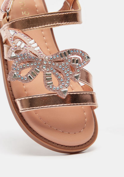 Juniors Embellished Flat Sandals with Hook and Loop Closure-Girl%27s Sandals-image-3