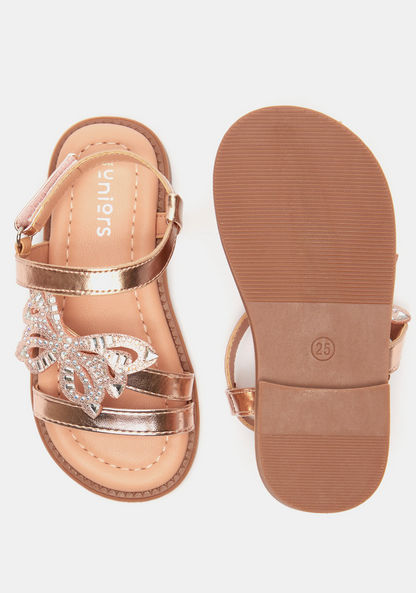 Juniors Embellished Flat Sandals with Hook and Loop Closure-Girl%27s Sandals-image-4