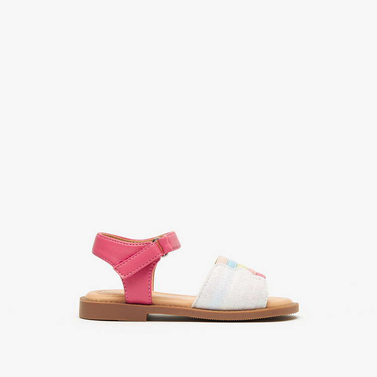 Juniors Textured Flat Sandals with Hook and Loop Closure