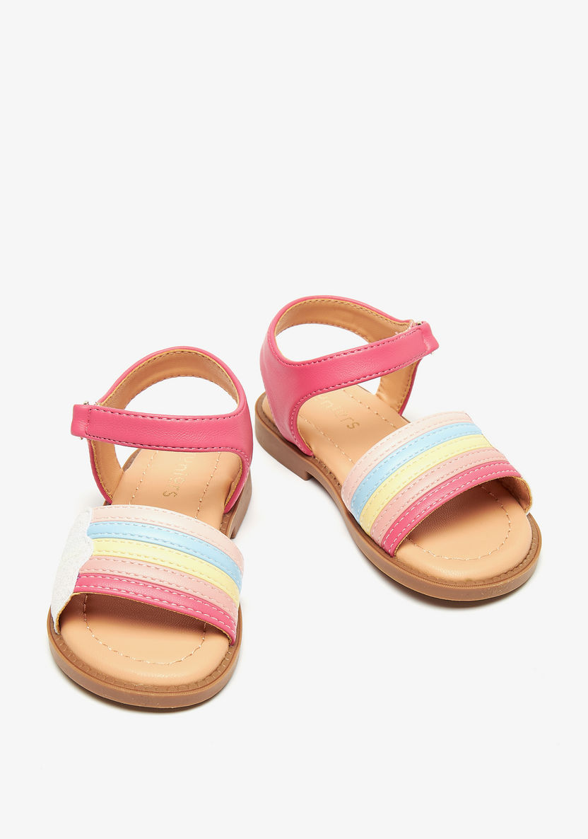 Juniors Textured Flat Sandals with Hook and Loop Closure-Girl%27s Sandals-image-1