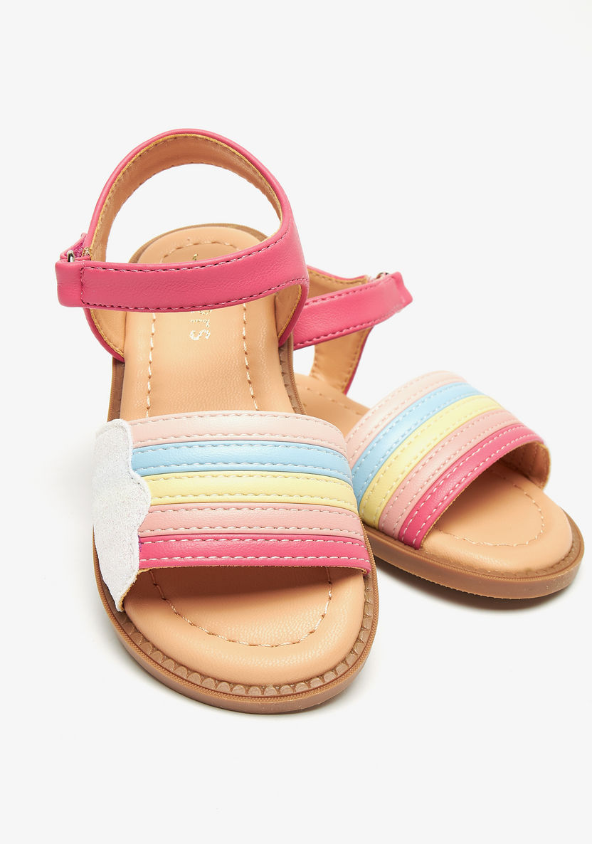 Juniors Textured Flat Sandals with Hook and Loop Closure-Girl%27s Sandals-image-3