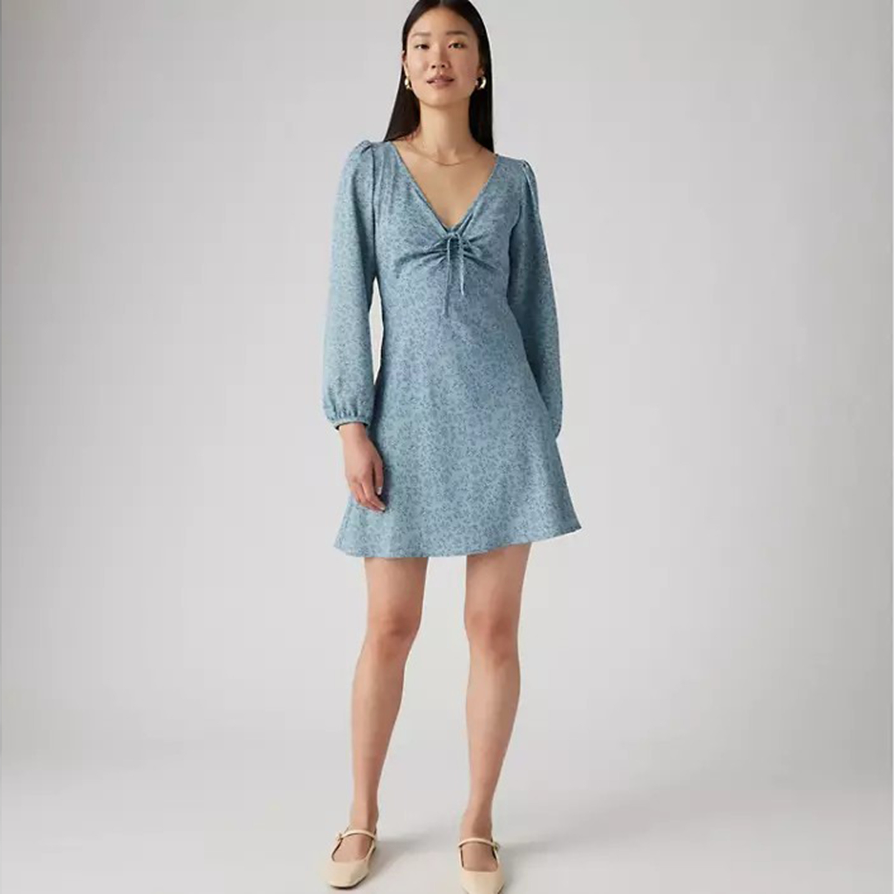 فستان نسائي قصير على شكل حرف A من Levi's باللون الأزرق المطبوع-women-clothing-dresses-image-1