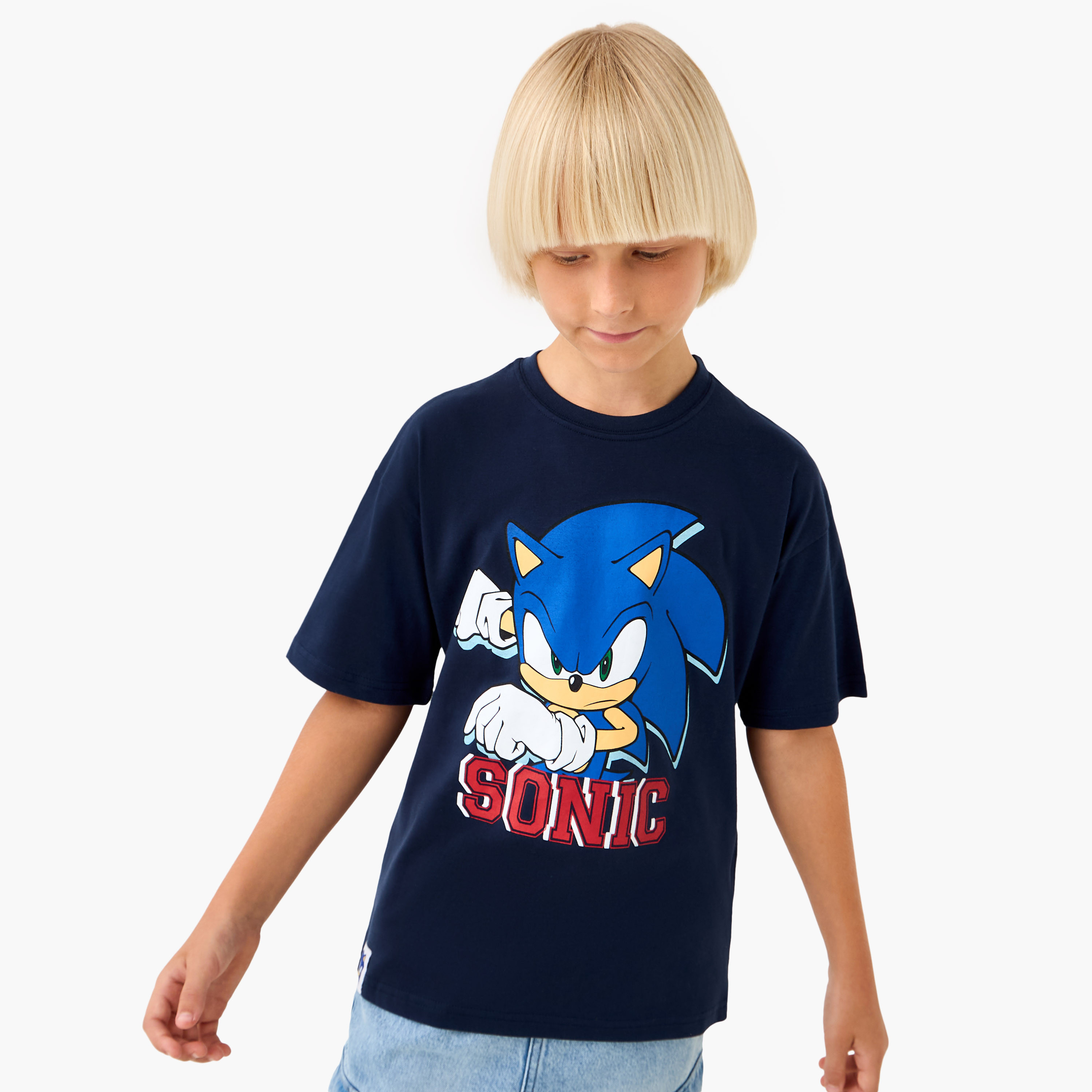 تيشيرت بياقة ضيقة وأكمام قصيرة وطبعات سونيك-boys-clothing-tshirtsandpolos-image-1