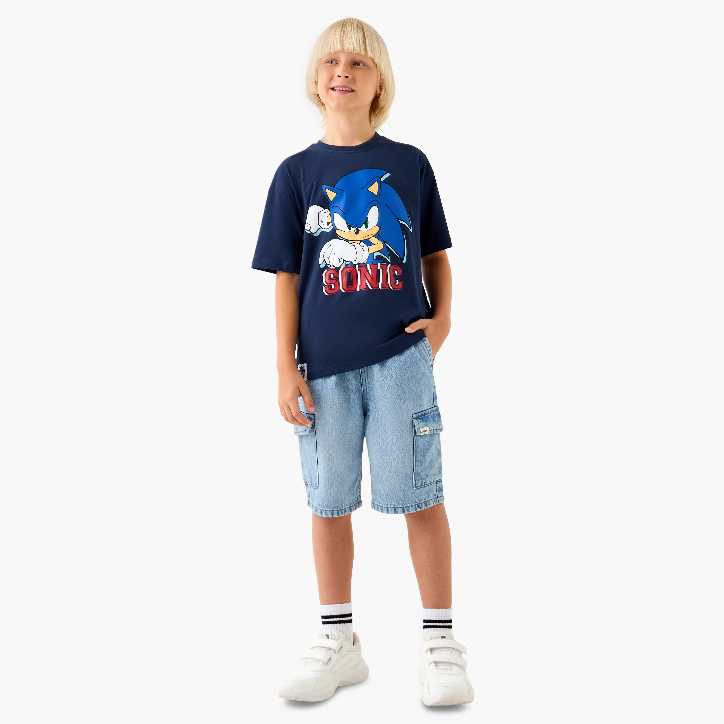 تيشيرت بياقة ضيقة وأكمام قصيرة وطبعات سونيك-boys-clothing-tshirtsandpolos-image-2