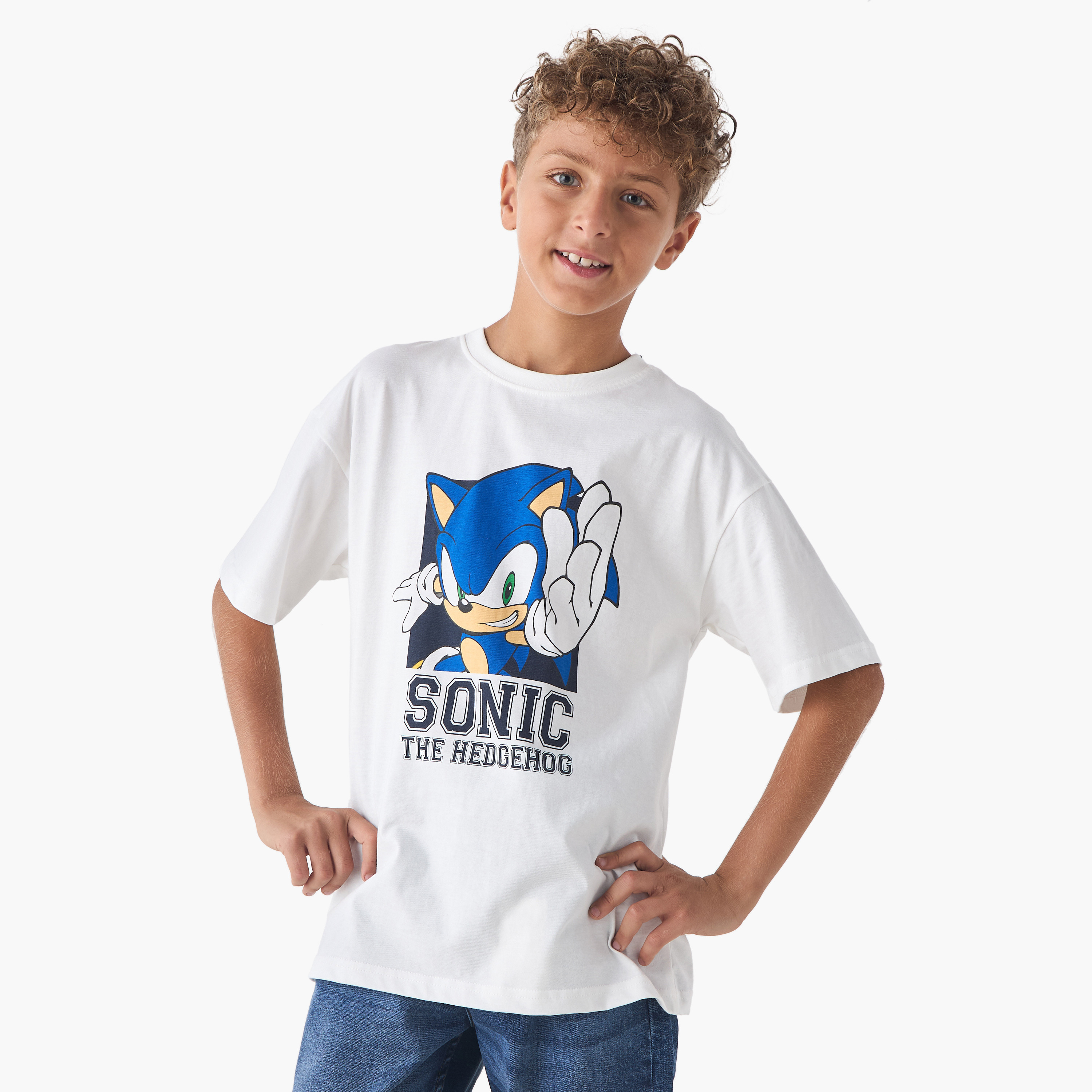 Sonic the Hedgehog Print Crew Neck T-shirt with Short Sleeves-boys-clothing-tshirtsandpolos-image-1