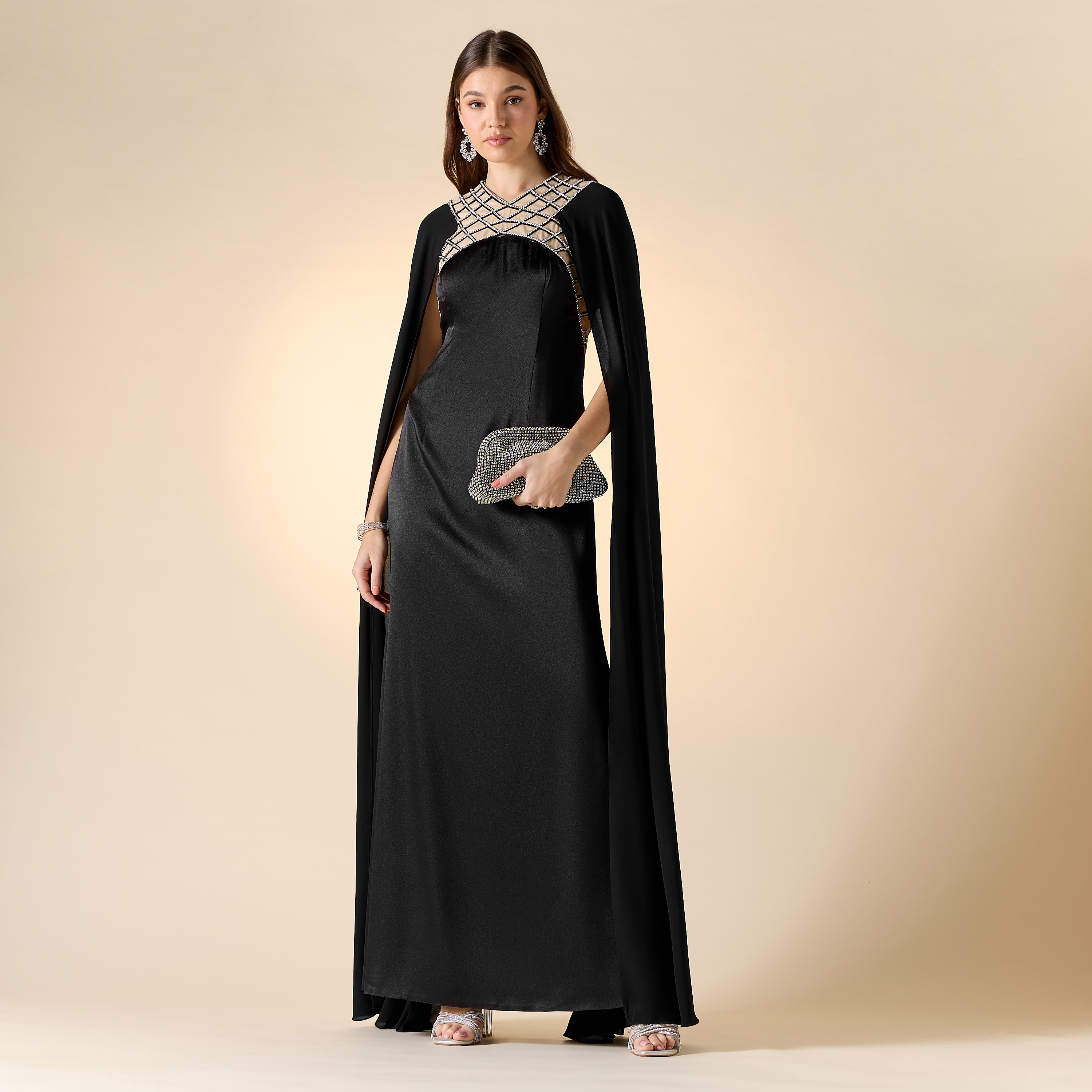 Aara Stone Embellished Maxi Dress with Round Neck and Long Slit Sleeves-women-clothing-dresses-image-2