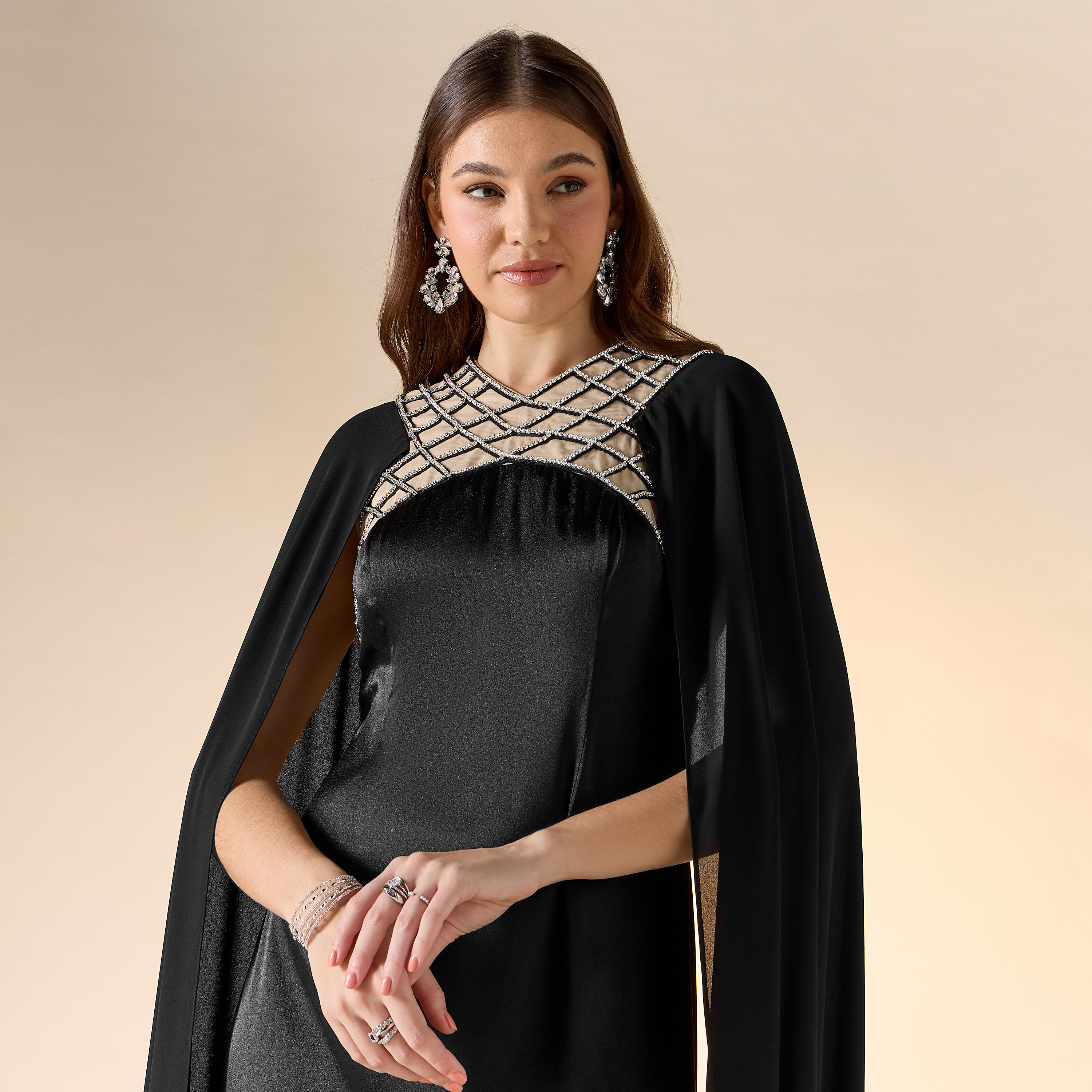 Aara Stone Embellished Maxi Dress with Round Neck and Long Slit Sleeves-women-clothing-dresses-image-4