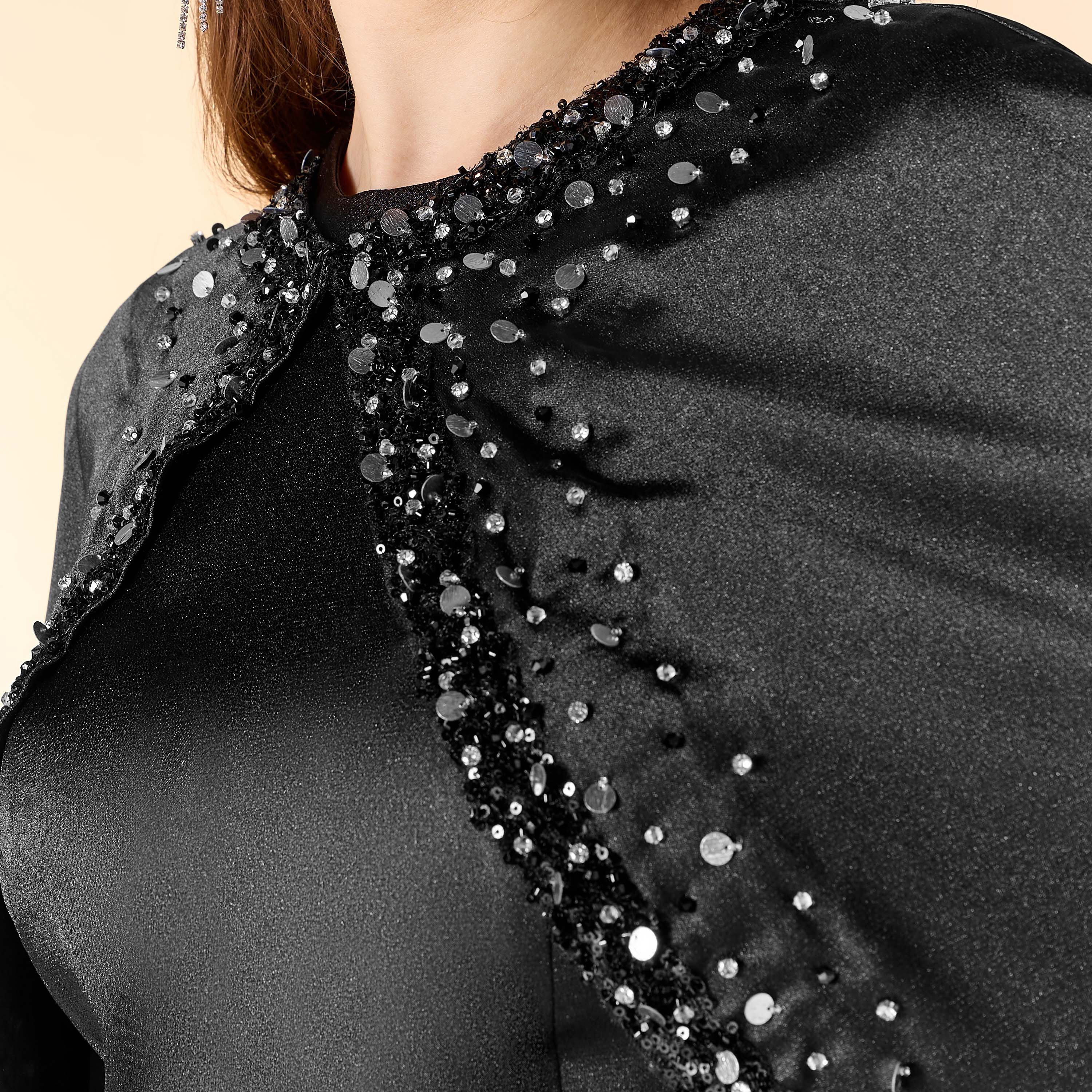 Aara Solid Sleeveless Maxi Dress with Round Neck and Sequin Embellished Cape-women-clothing-dresses-image-5