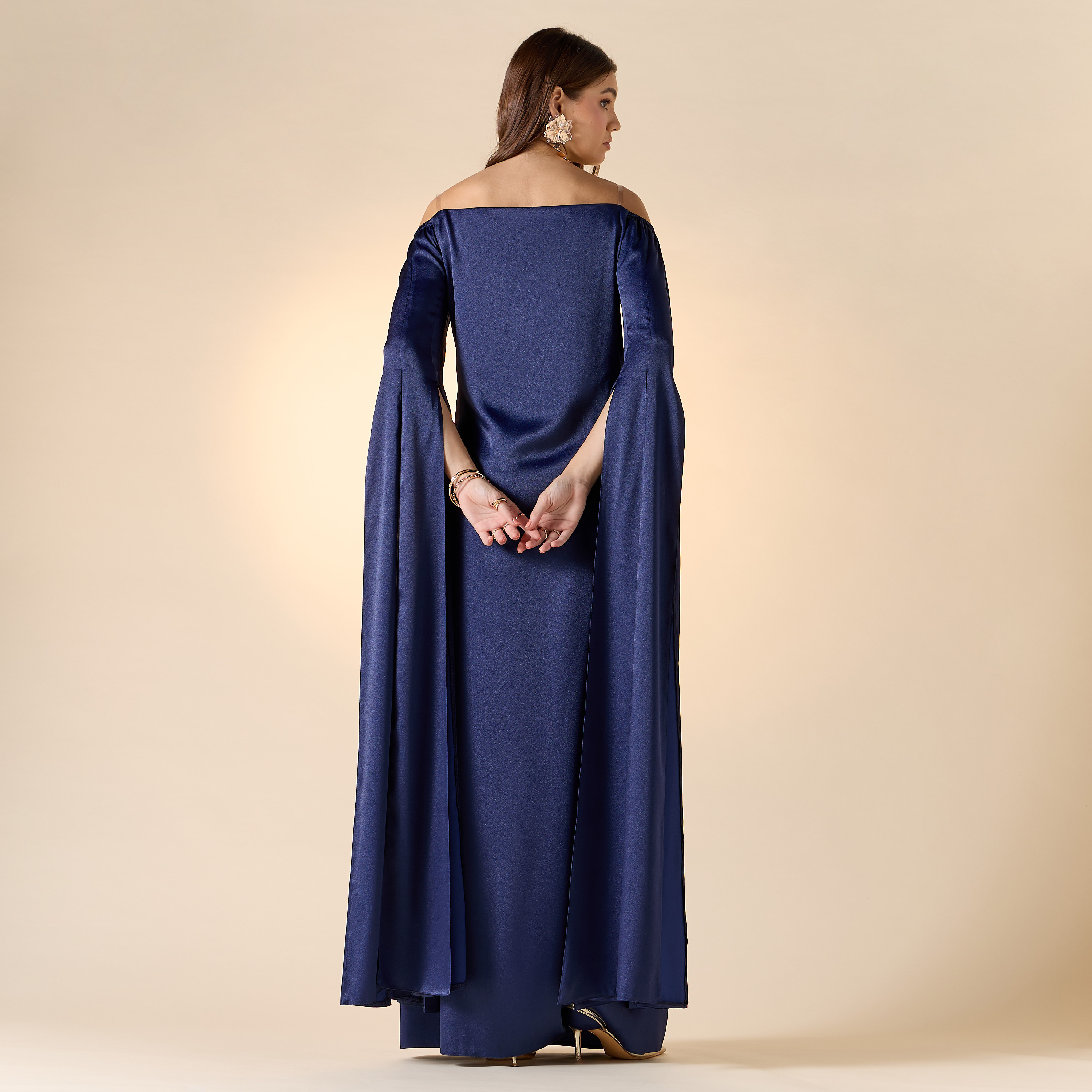 Aara Bead Embellished Off Shoulder Maxi Dress with Long Slit Sleeves-women-clothing-dresses-image-3