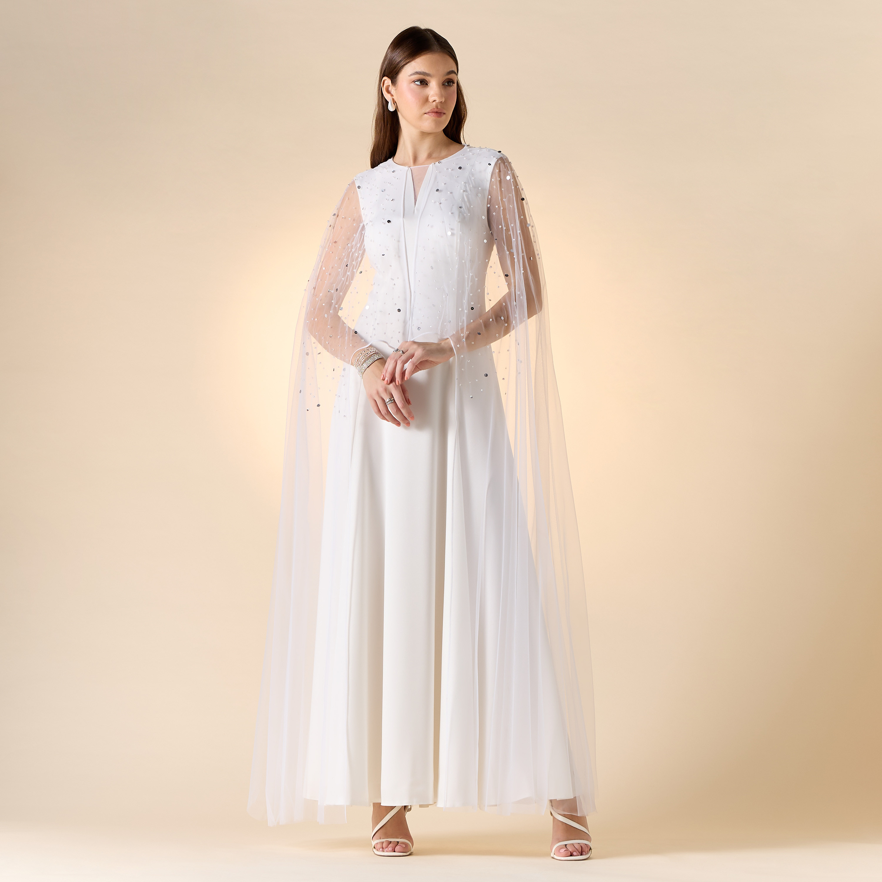 Aara Embellished Maxi Dress with Cape Overlay-women-clothing-dresses-image-1