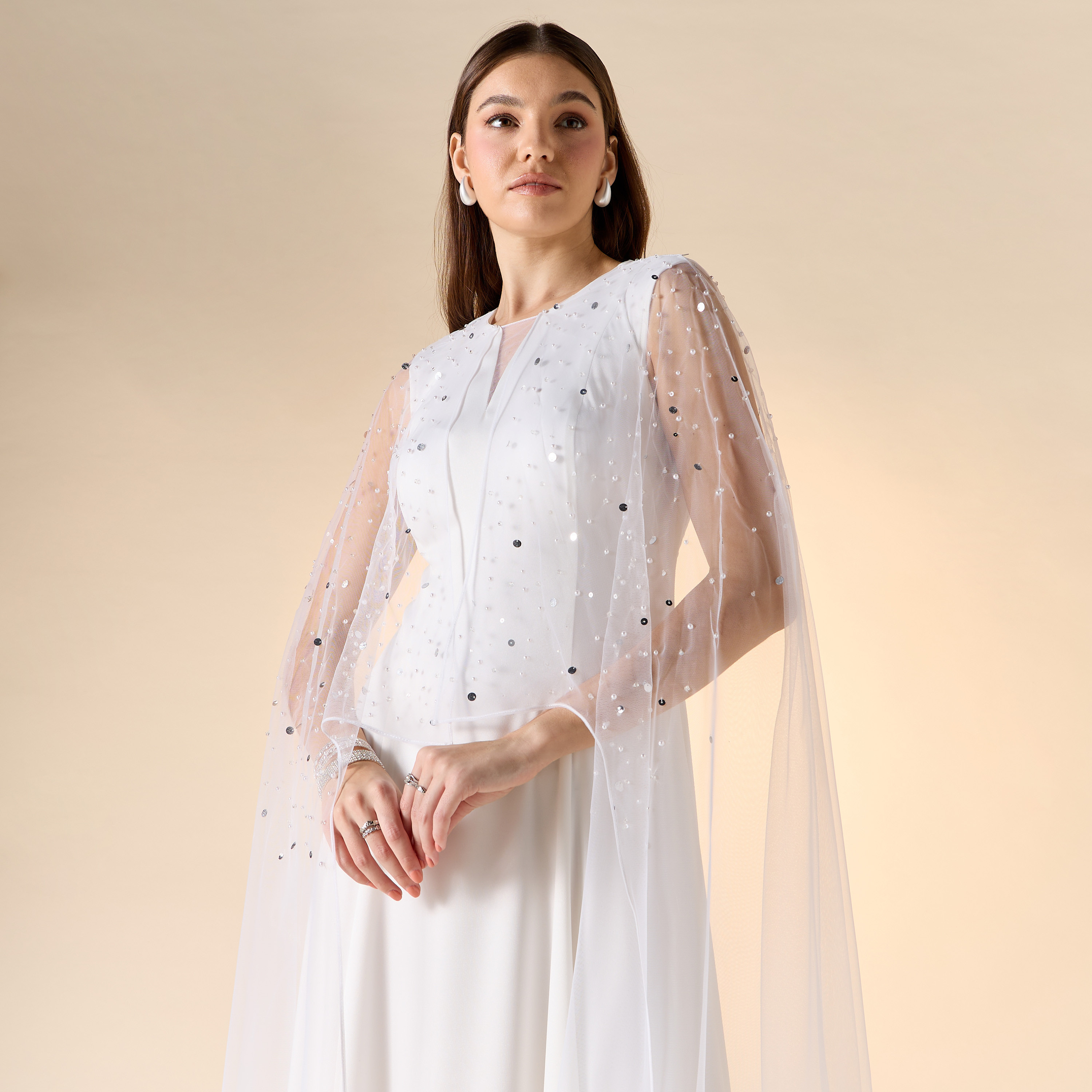 Aara Embellished Maxi Dress with Cape Overlay-women-clothing-dresses-image-4