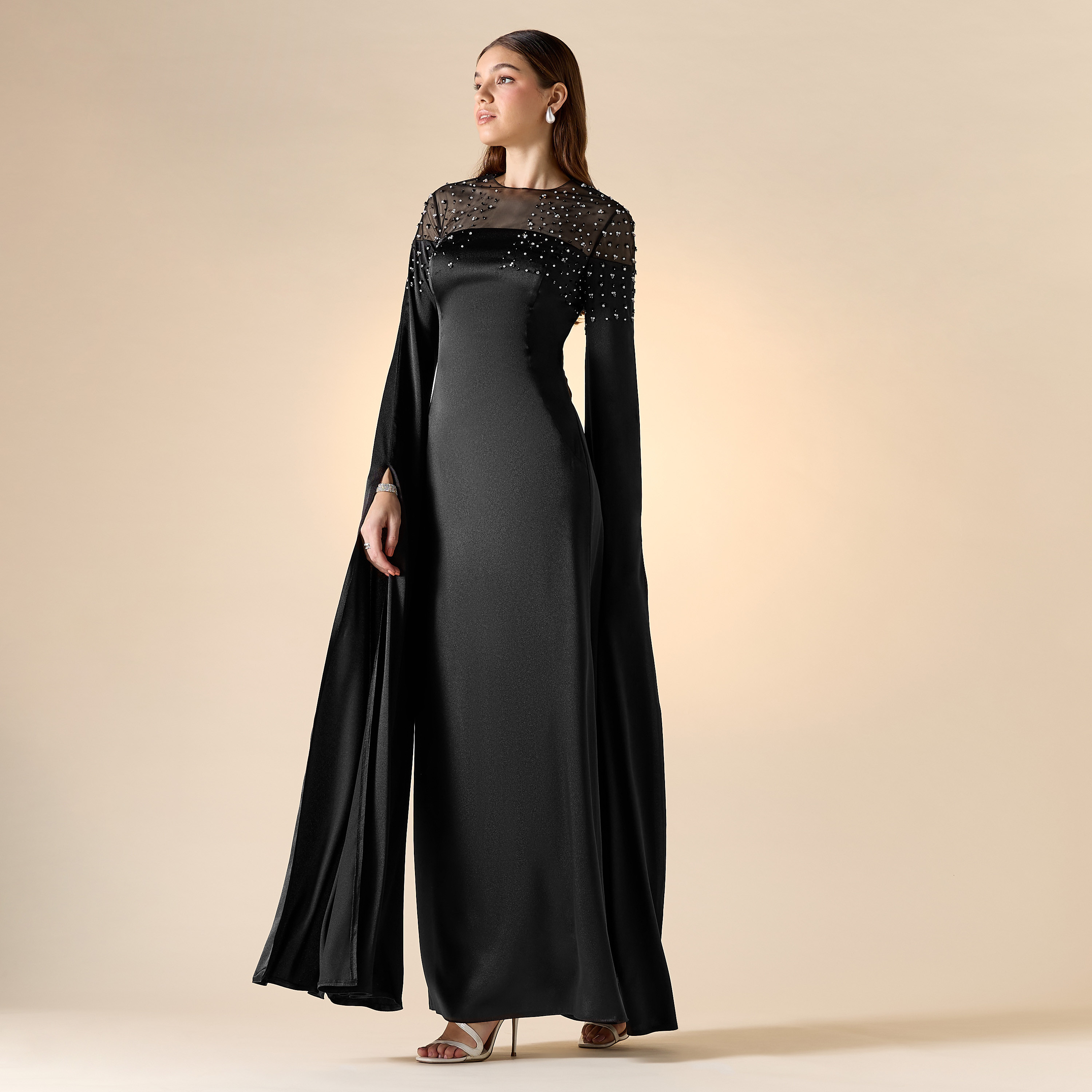 Aara Embellished Round Neck Maxi Dress with Long Slit Sleeves-women-clothing-dresses-image-2