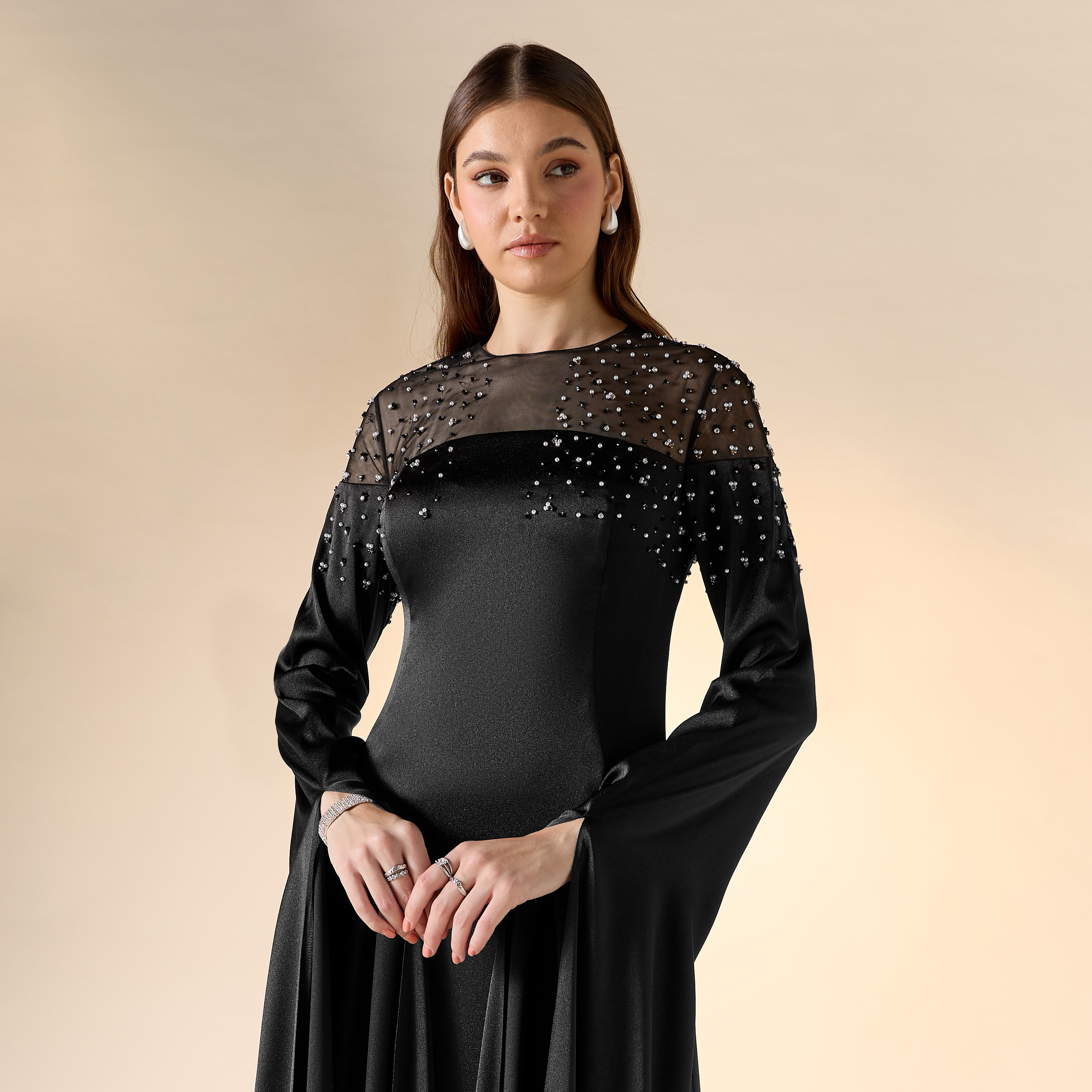Aara Embellished Round Neck Maxi Dress with Long Slit Sleeves-women-clothing-dresses-image-4