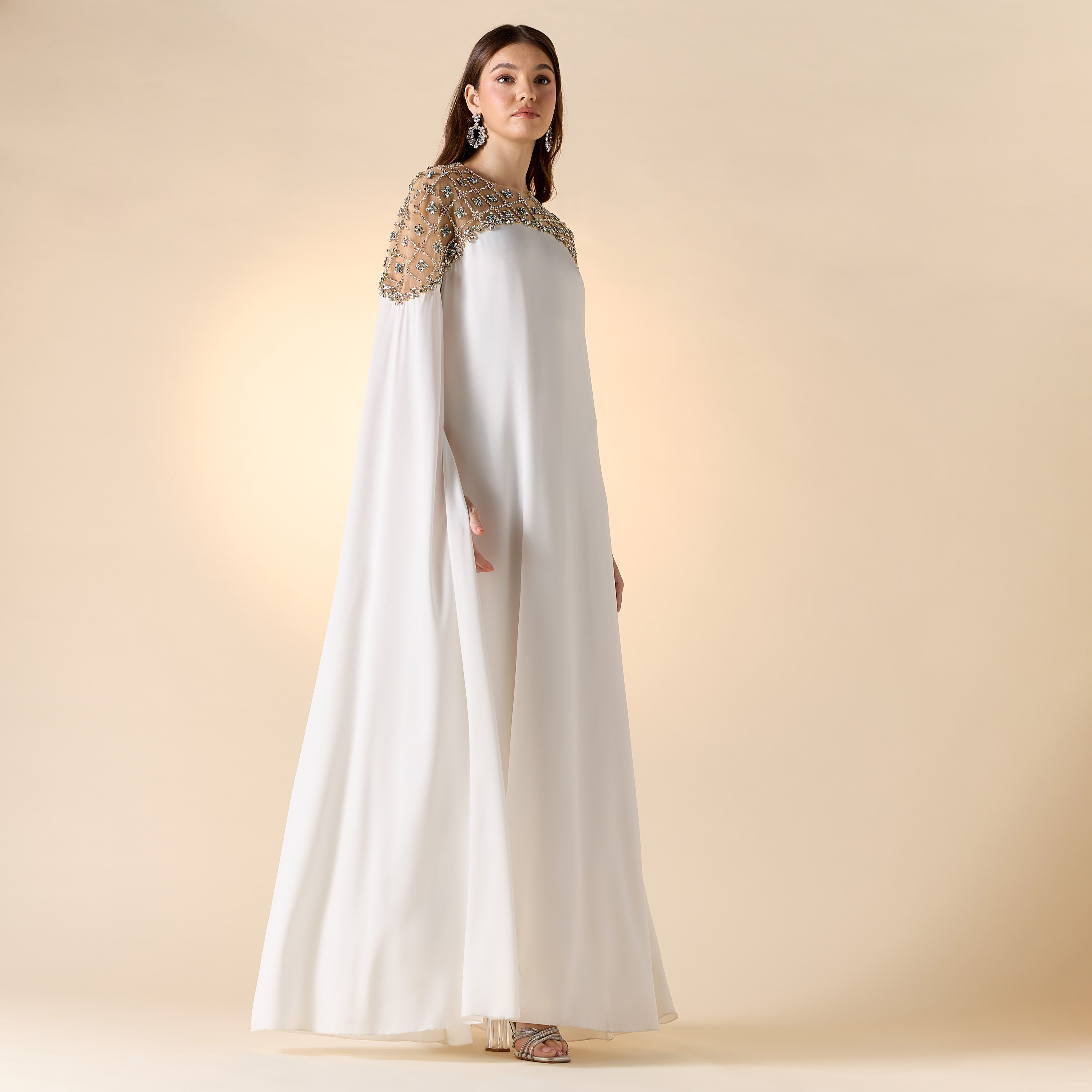 Aara Stone Embellished Maxi Dress with Round Neck and Long Cape Sleeves-women-clothing-dresses-image-2