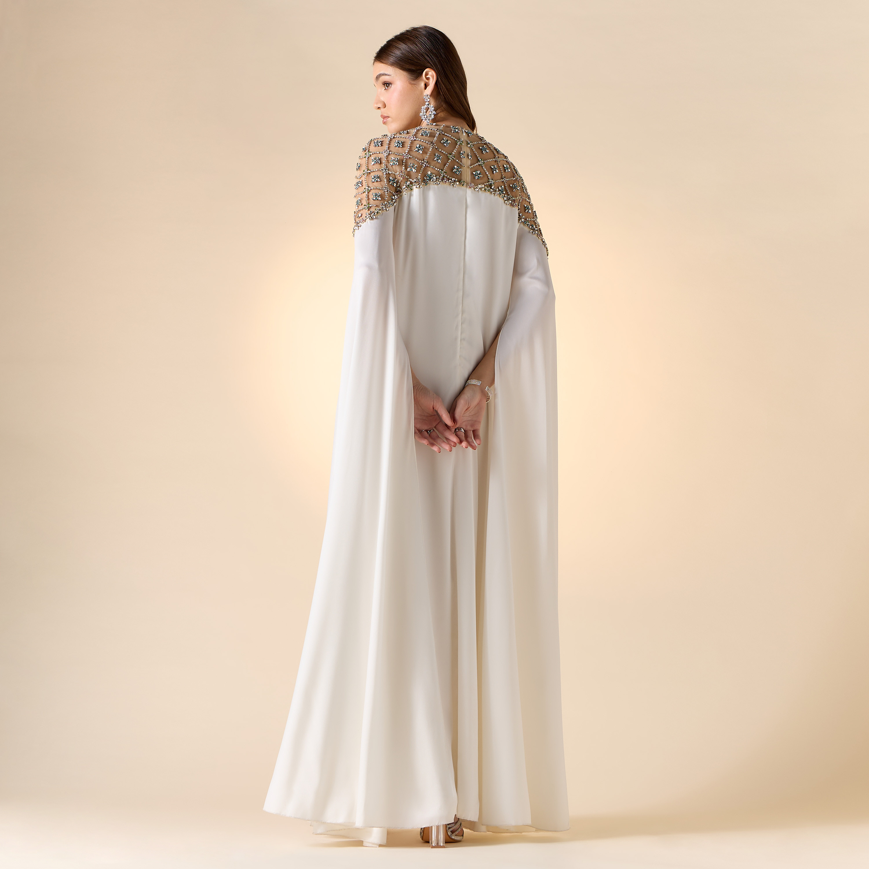 Aara Stone Embellished Maxi Dress with Round Neck and Long Cape Sleeves-women-clothing-dresses-image-3