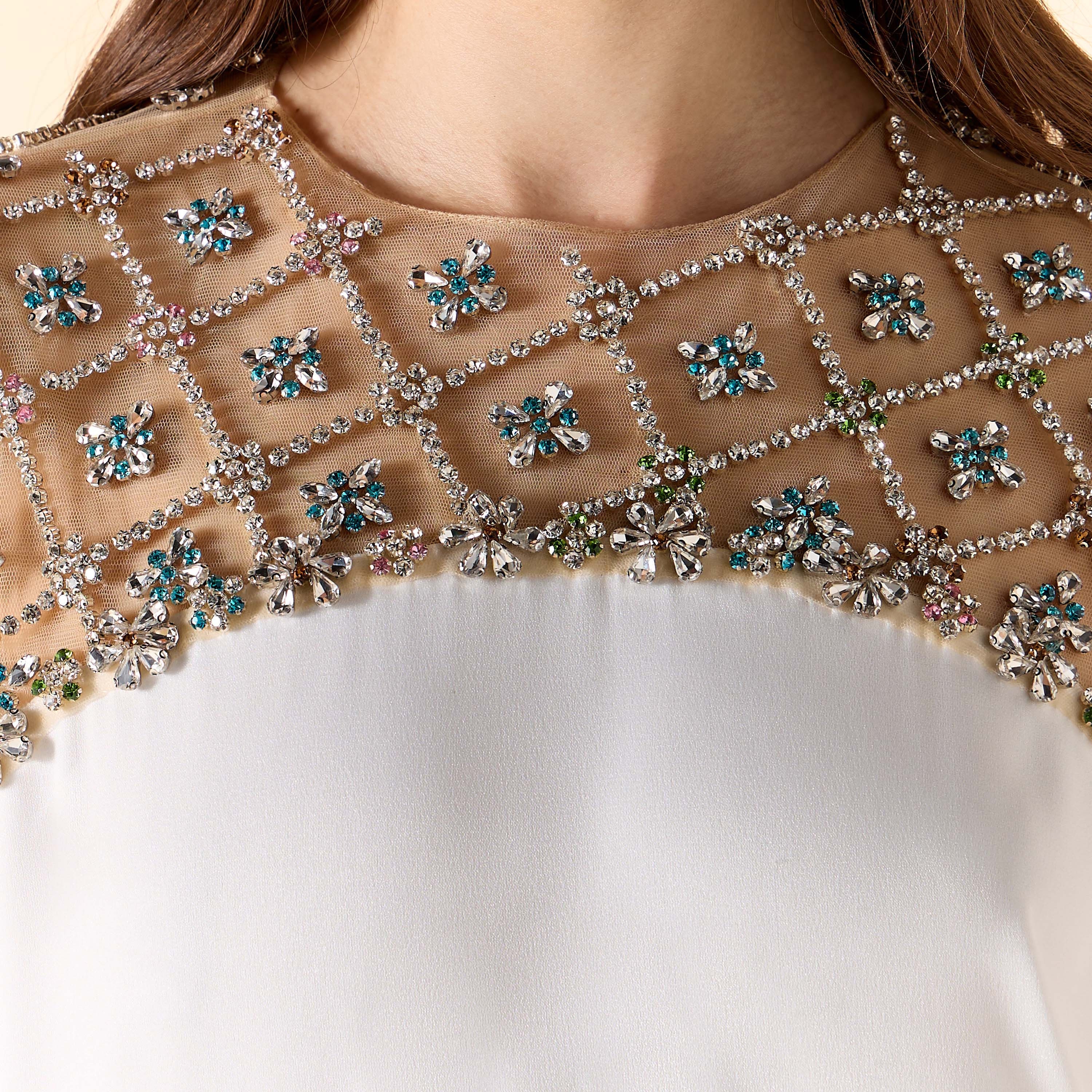 فستان طويل مزين بالأحجار بياقة مستديرة وأكمام كاب طويلة من آرا-women-clothing-dresses-image-5