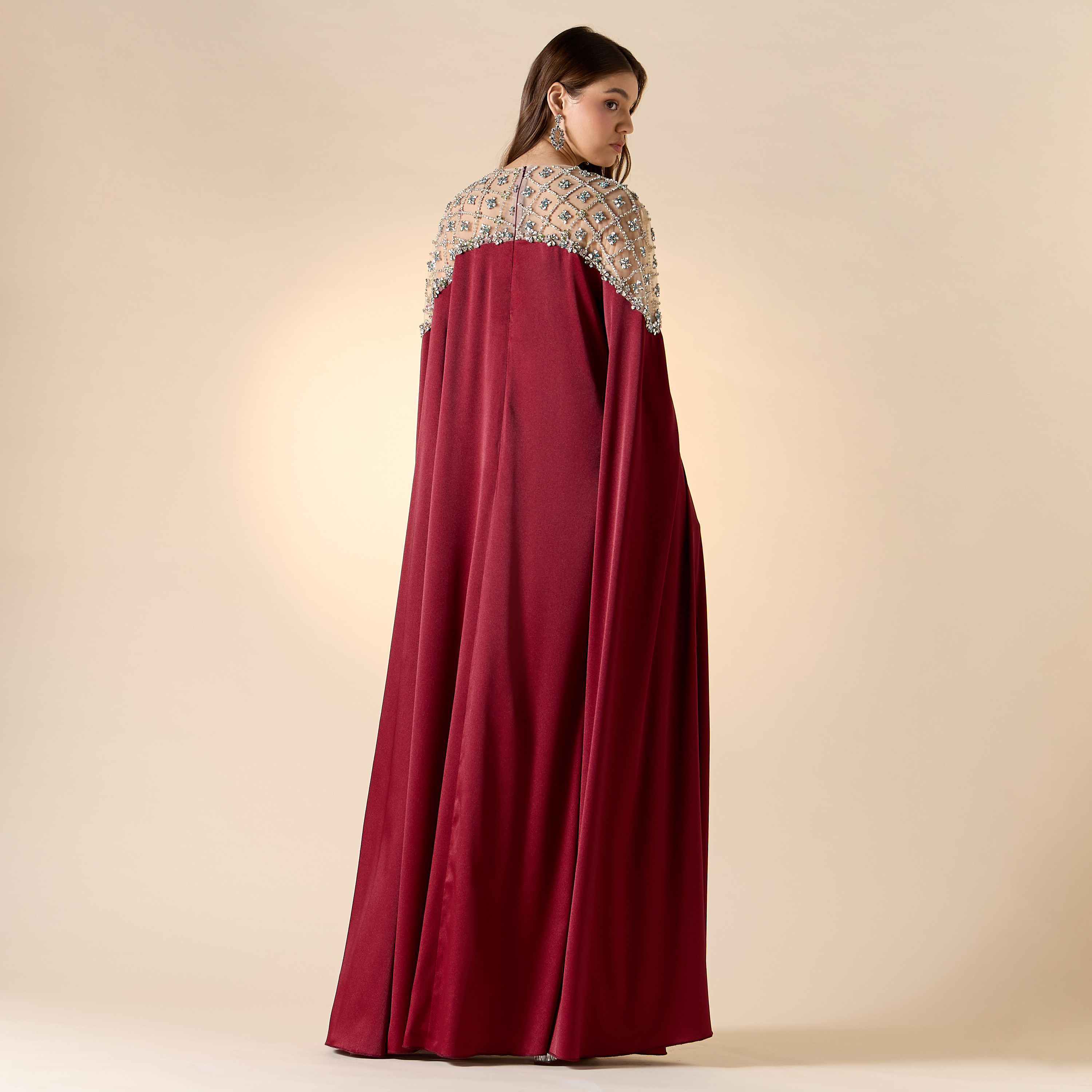 Aara Stone Embellished Maxi Dress with Round Neck and Long Cape Sleeves-women-clothing-dresses-image-3