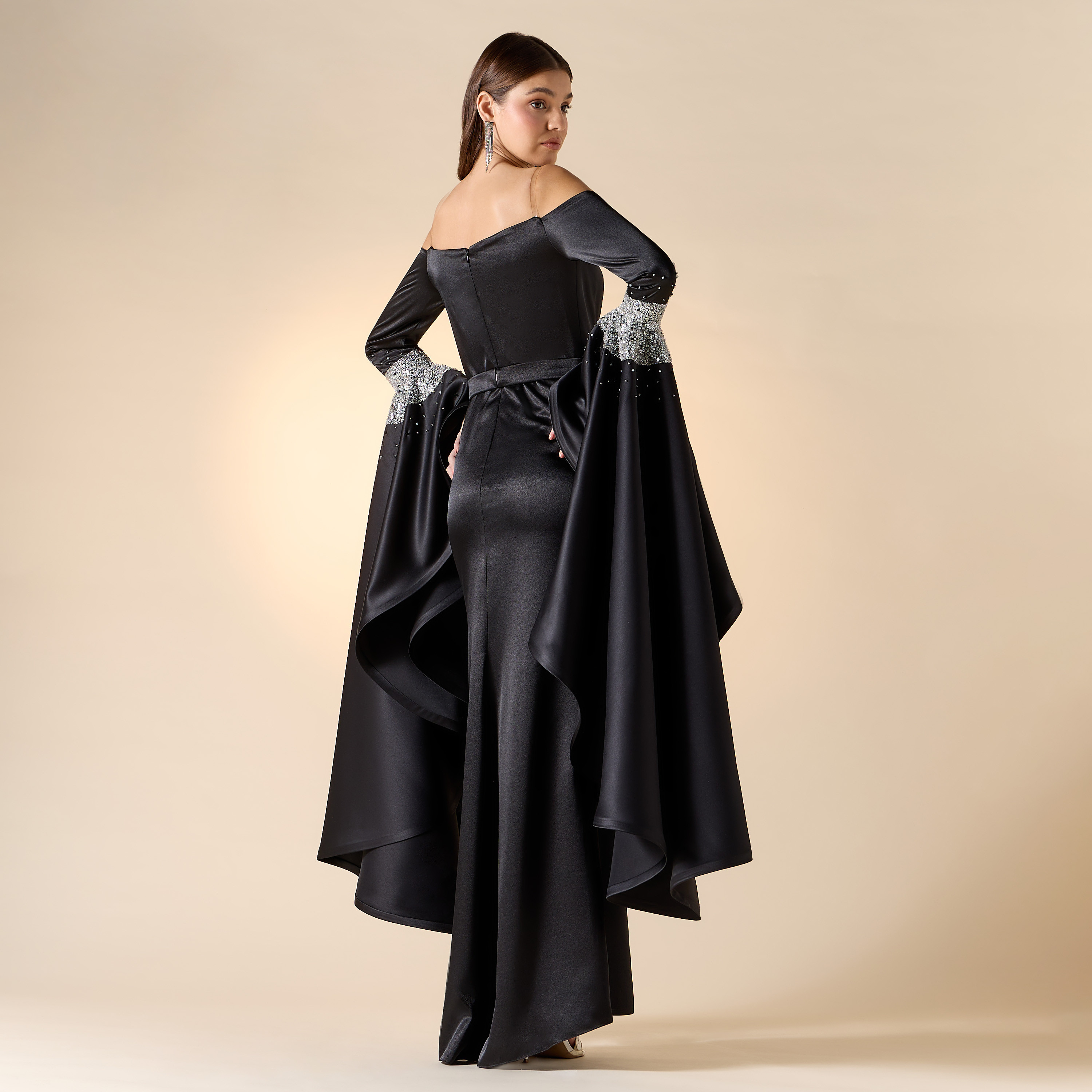 Aara Stone Embellished Off Shoulder Maxi Dress with Long Bell Sleeves-women-clothing-dresses-image-3