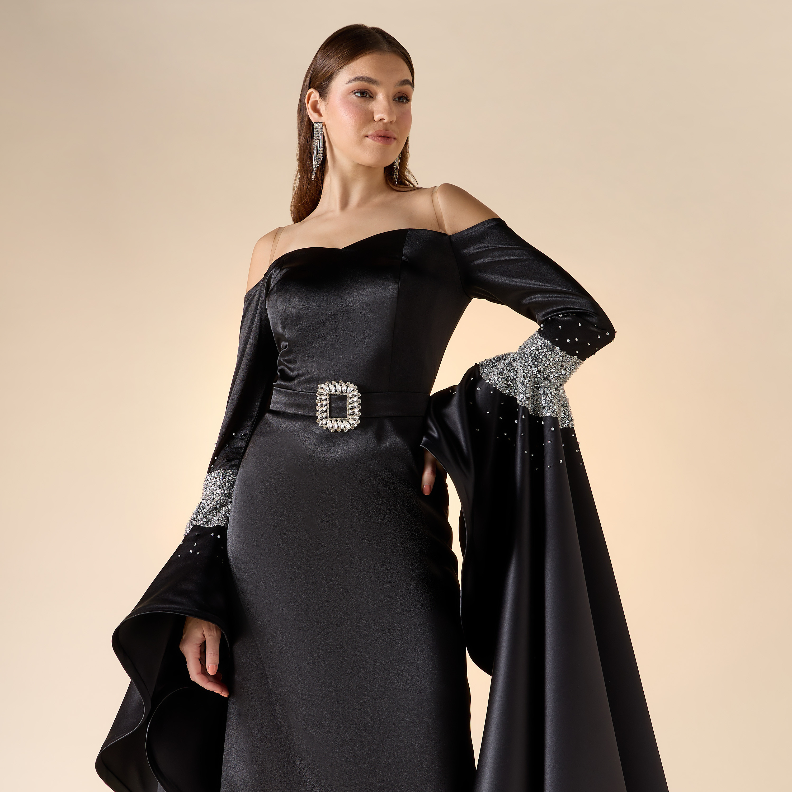 Aara Stone Embellished Off Shoulder Maxi Dress with Long Bell Sleeves-women-clothing-dresses-image-4