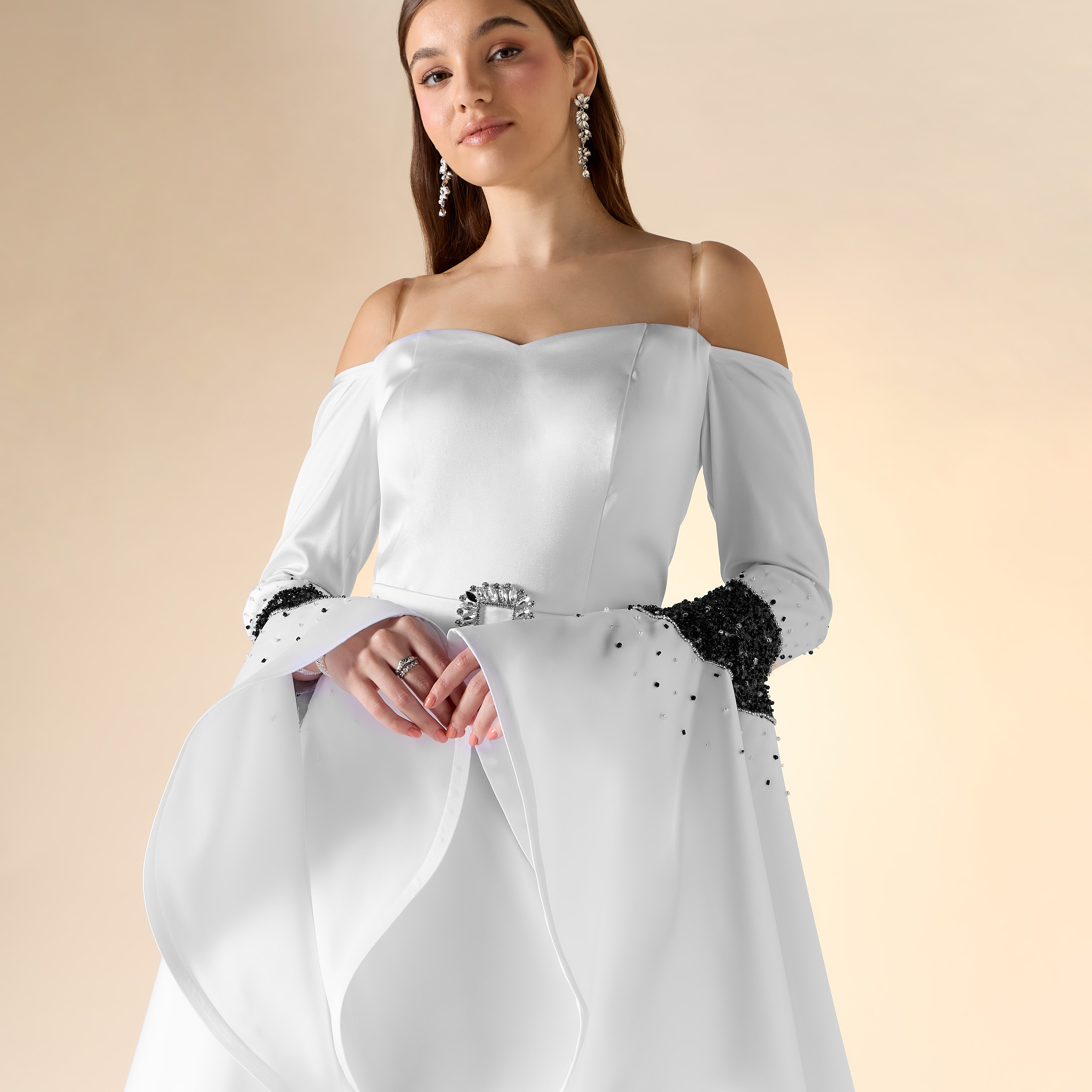 Aara Embellished Off Shoulder Dress with Flounce Sleeves-women-clothing-dresses-image-4