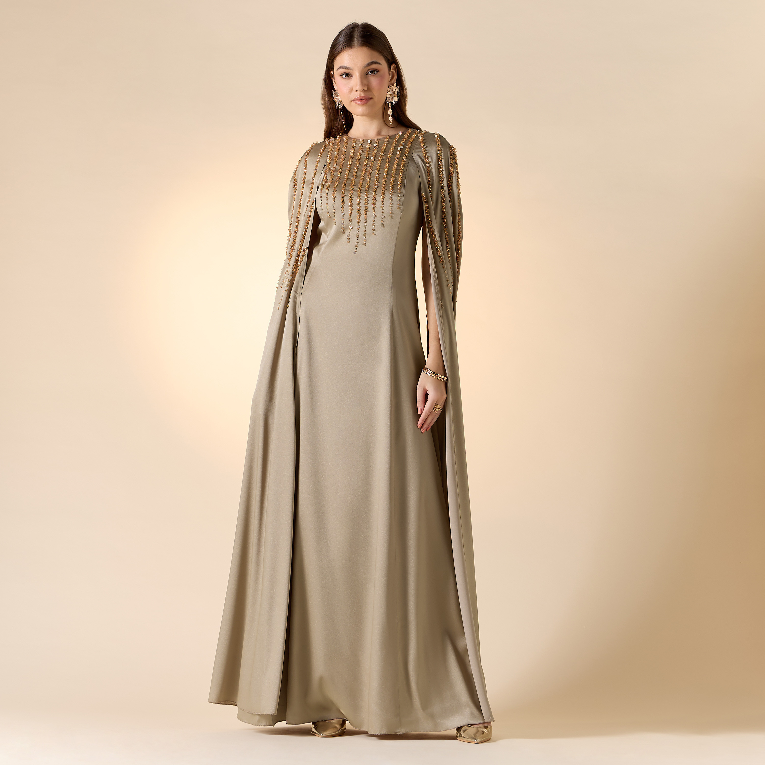 Aara Embellished Maxi Dress with Cape Sleeves-women-clothing-dresses-image-1