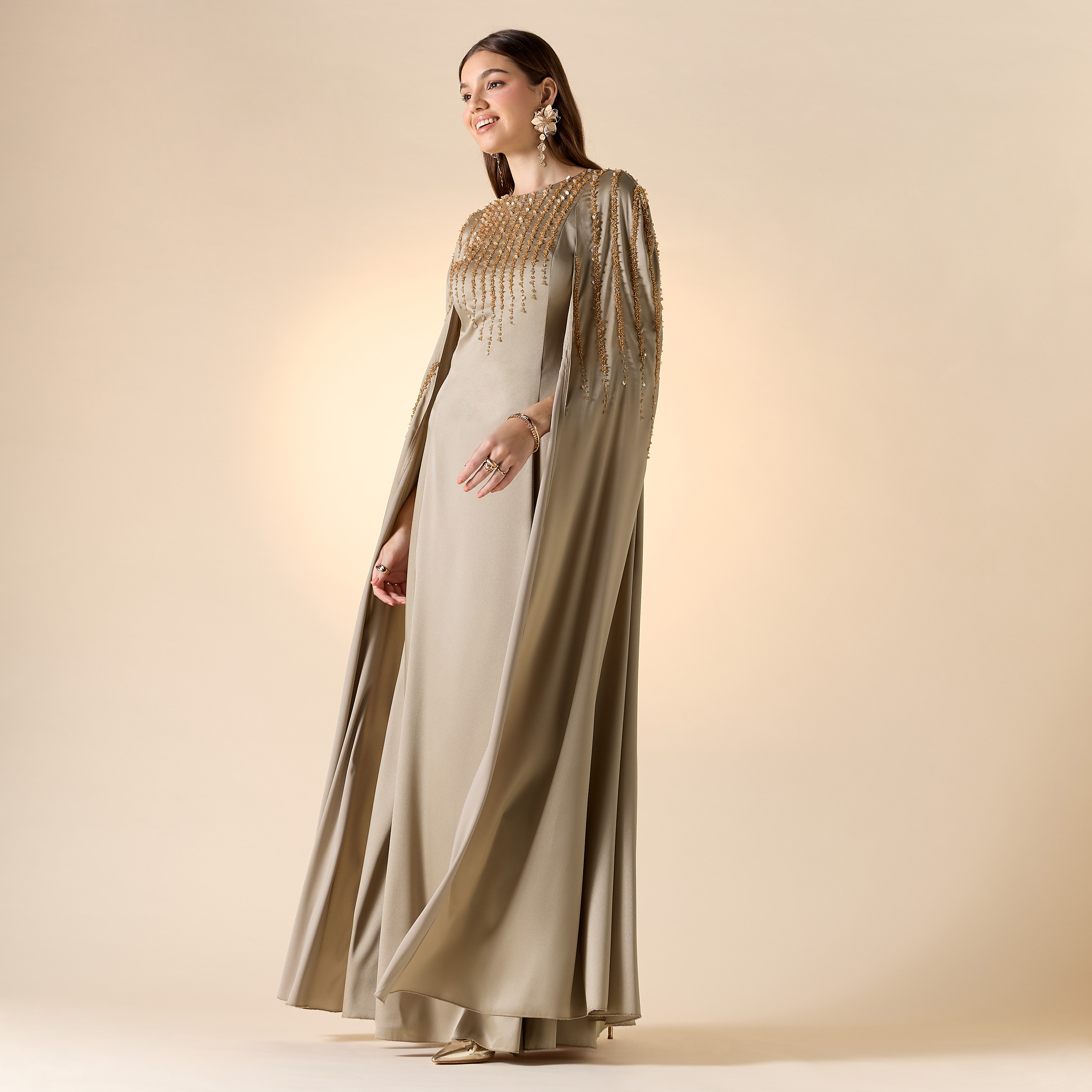 Aara Embellished Maxi Dress with Cape Sleeves-women-clothing-dresses-image-2