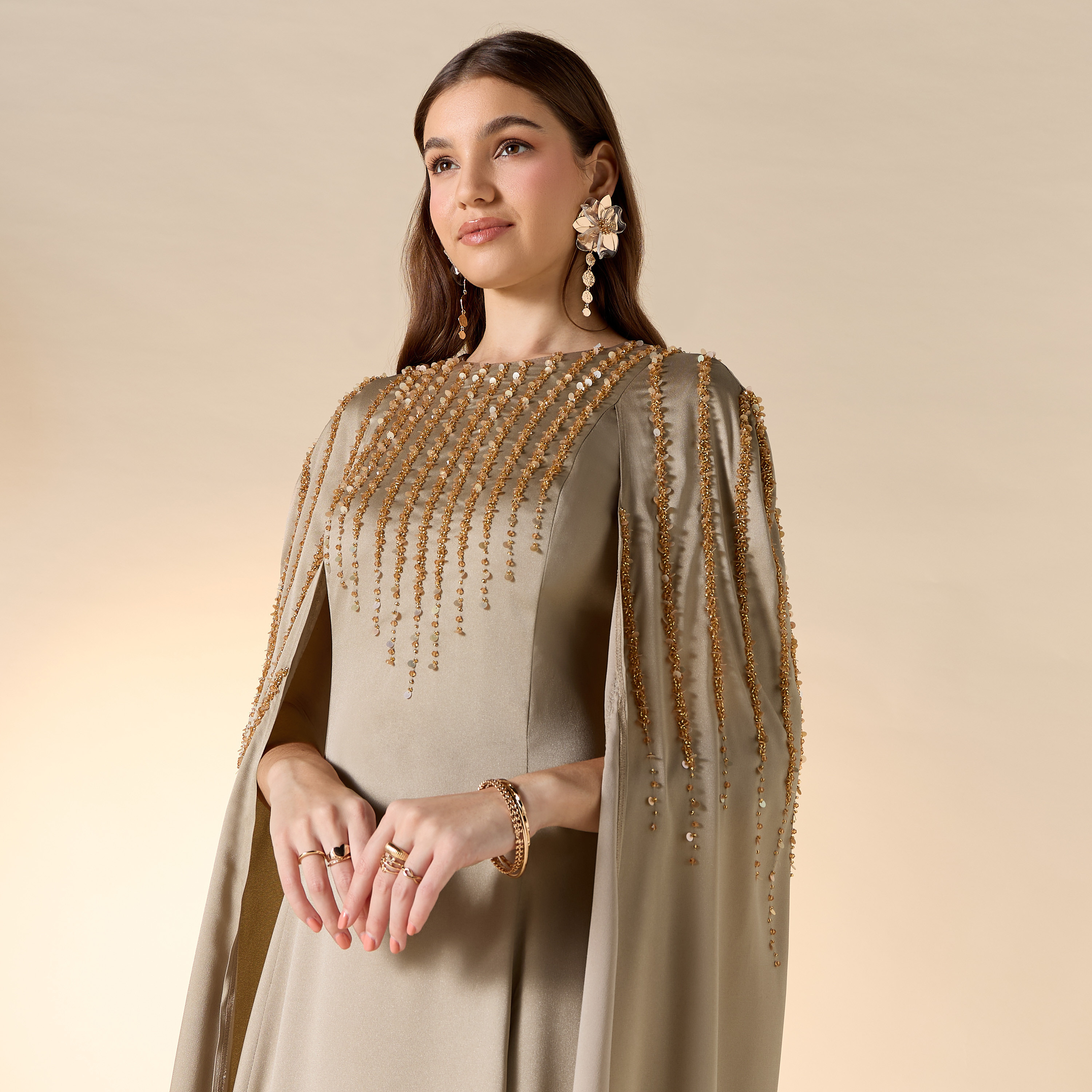 Aara Embellished Maxi Dress with Cape Sleeves-women-clothing-dresses-image-4