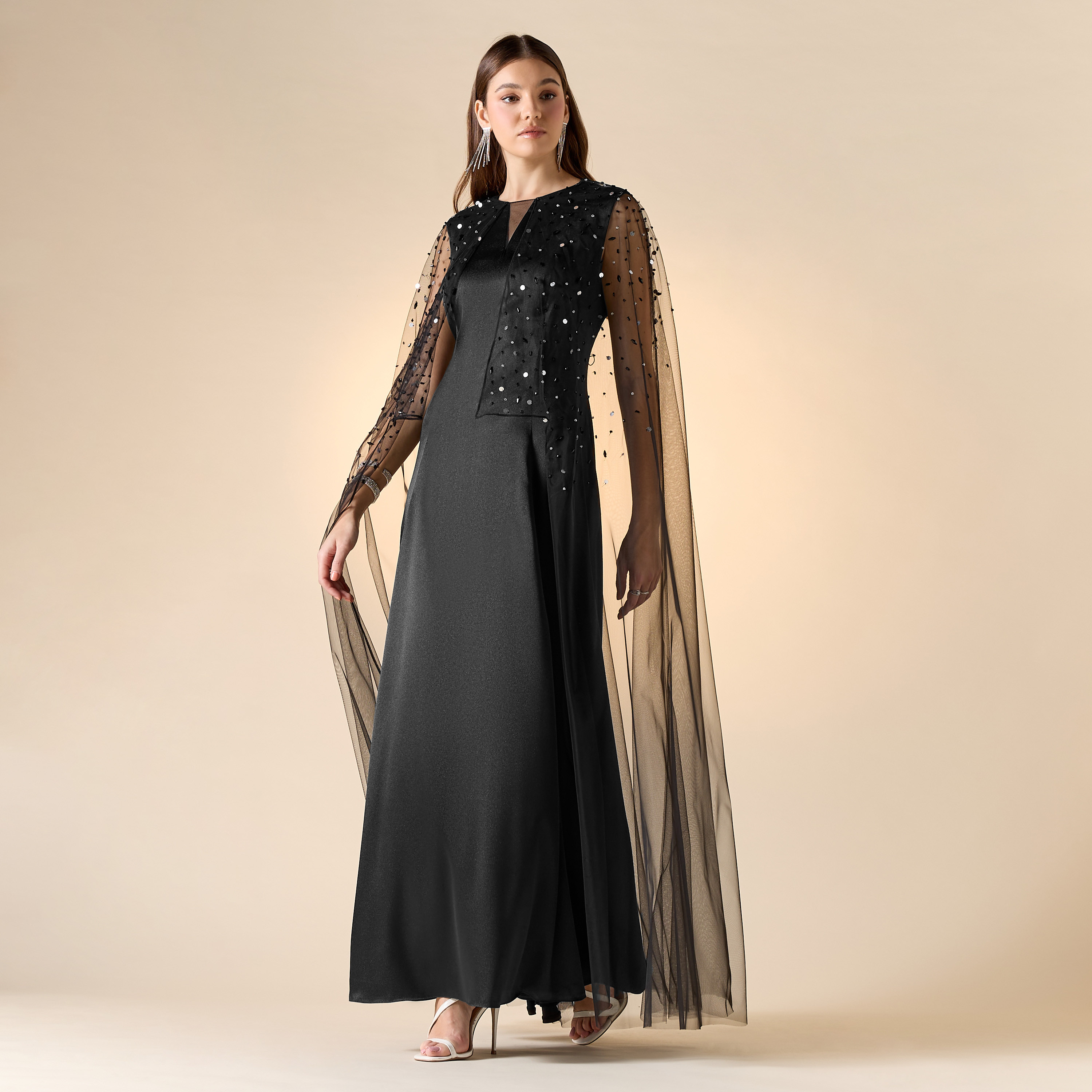 Aara Embellished Maxi Dress with Cape-women-clothing-dresses-image-1
