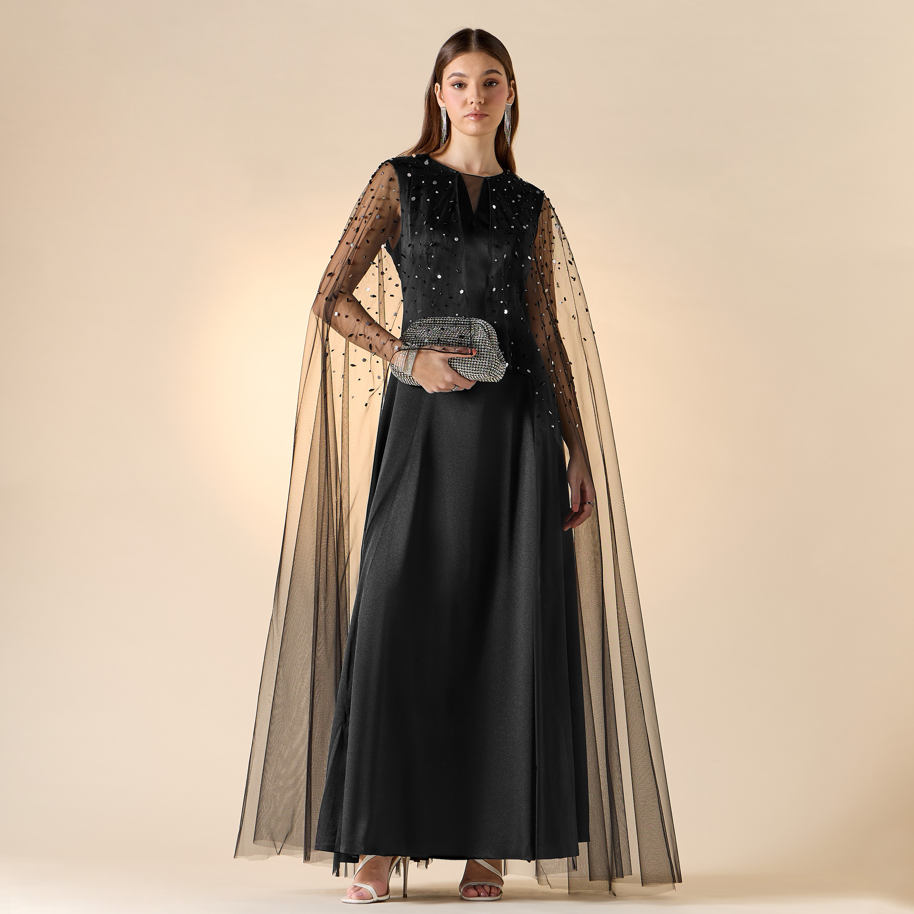Aara Embellished Maxi Dress with Cape-women-clothing-dresses-image-2