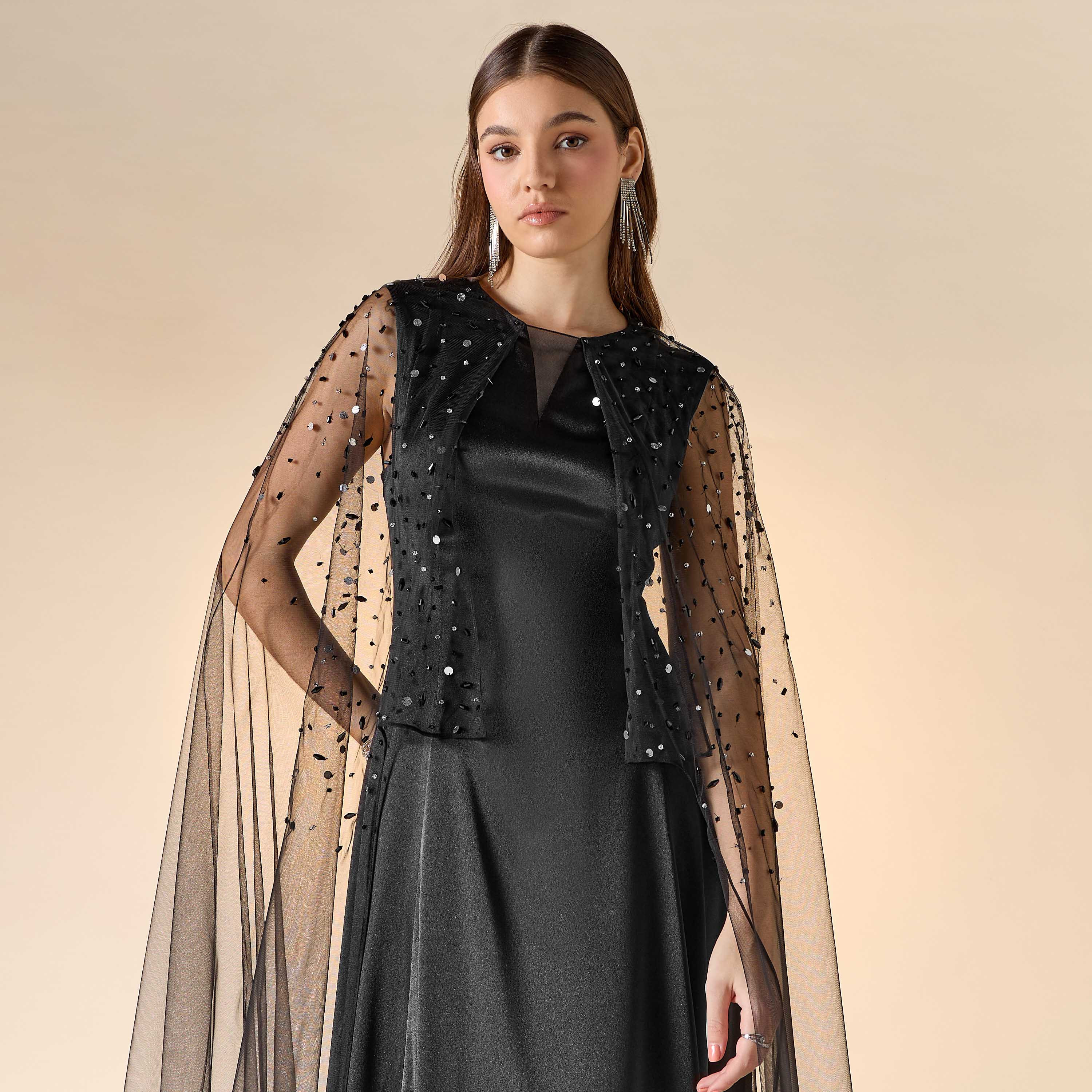 Aara Embellished Maxi Dress with Cape-women-clothing-dresses-image-4
