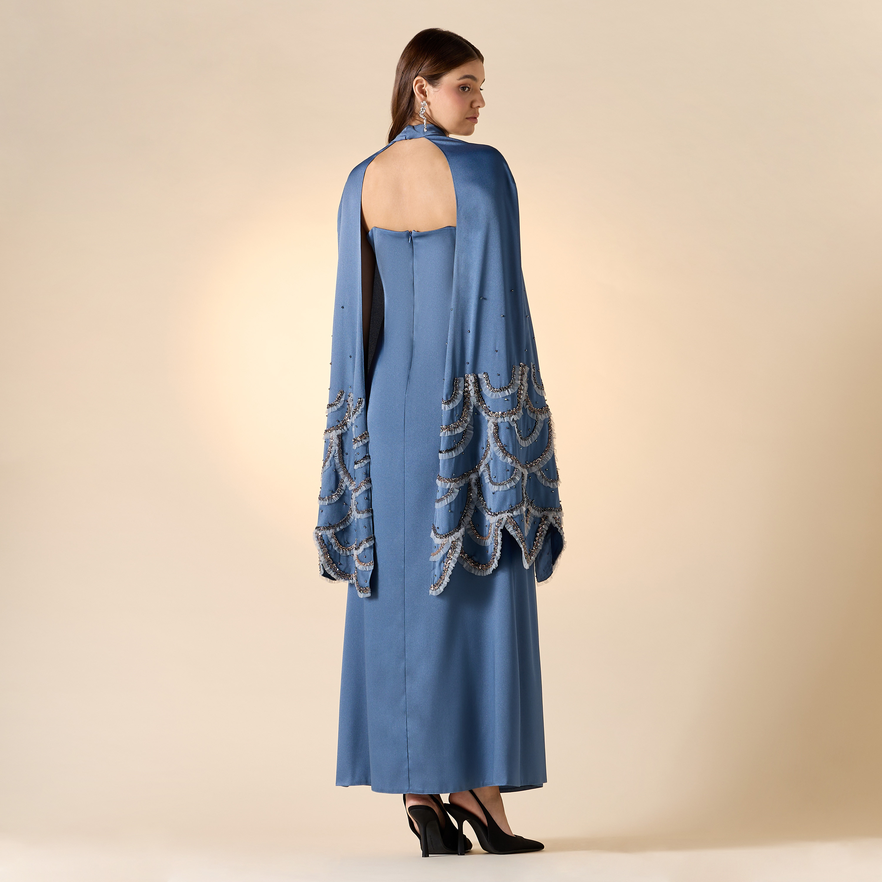 Aara Solid Off Shoulder Maxi Dress with Embellished Cape-women-clothing-dresses-image-3