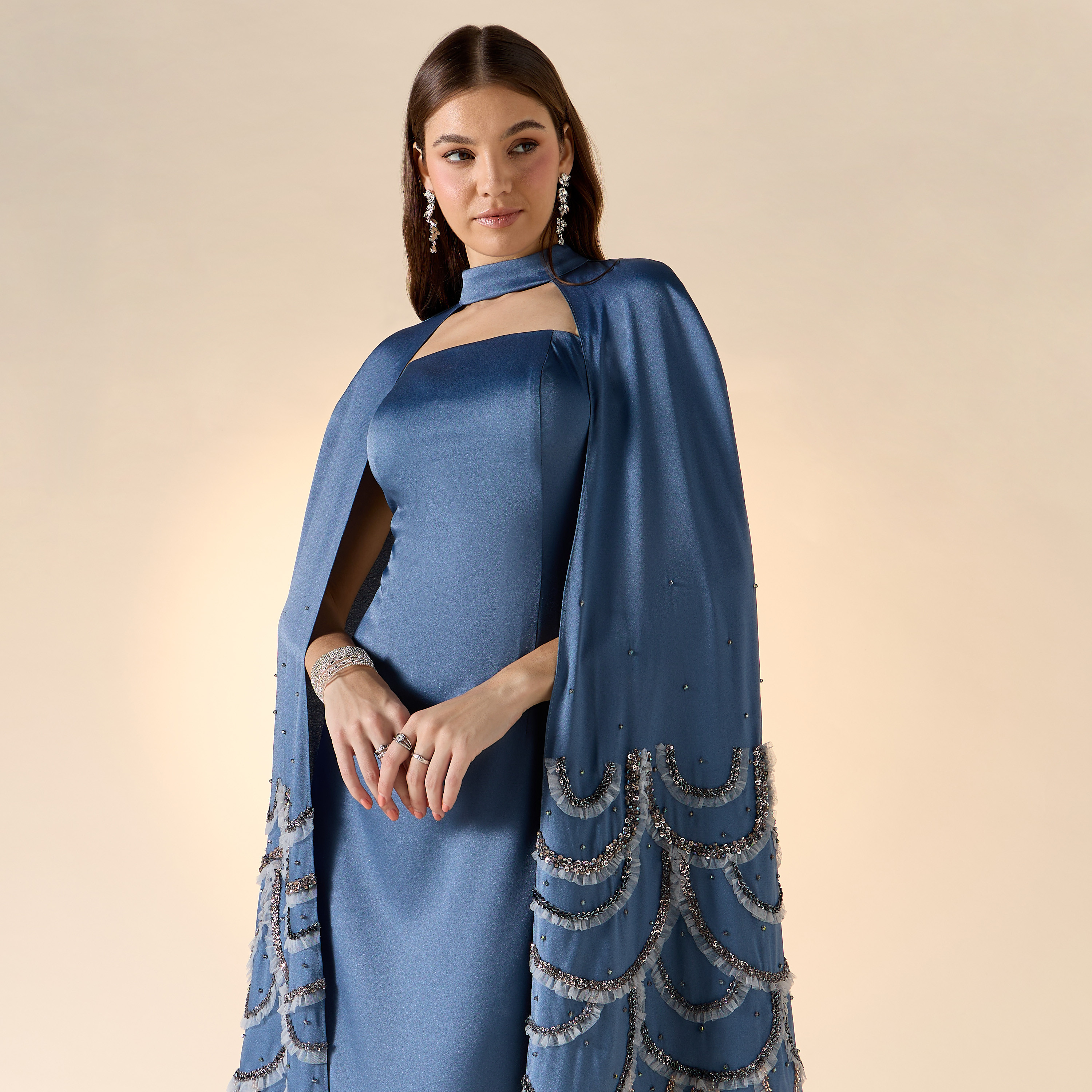 Aara Solid Off Shoulder Maxi Dress with Embellished Cape-women-clothing-dresses-image-4