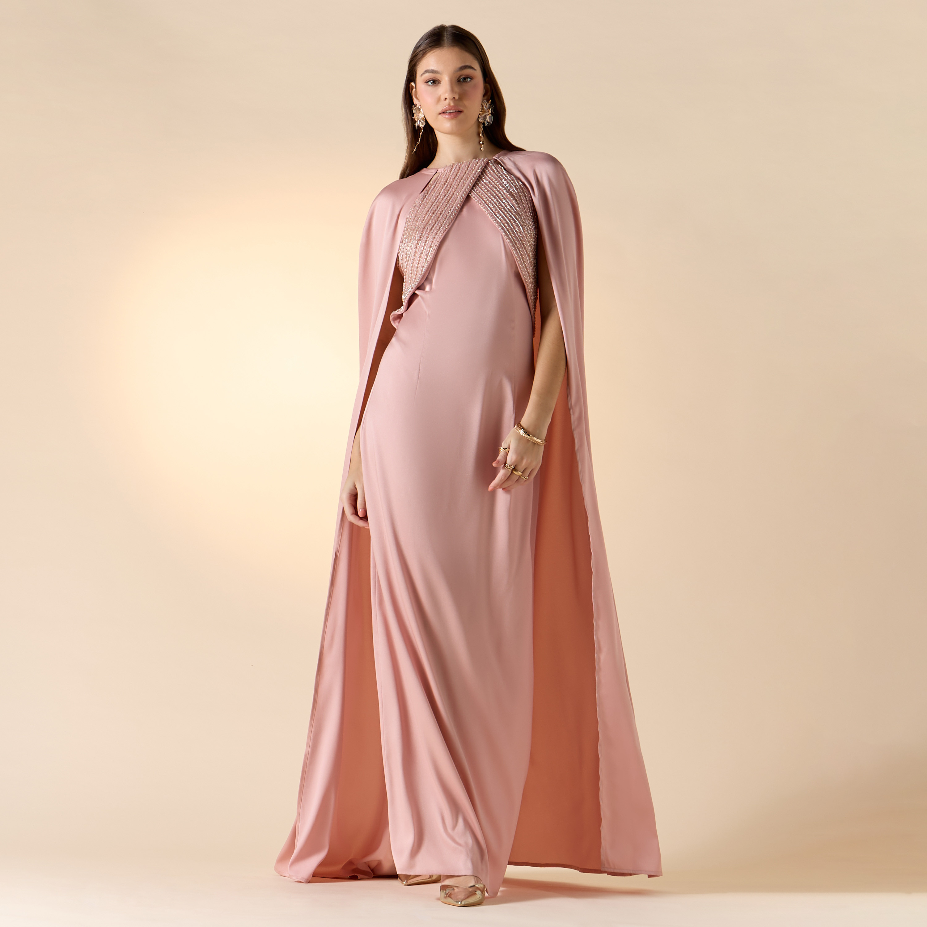 Aara Embellished Maxi Dress with Cape-women-clothing-dresses-image-2