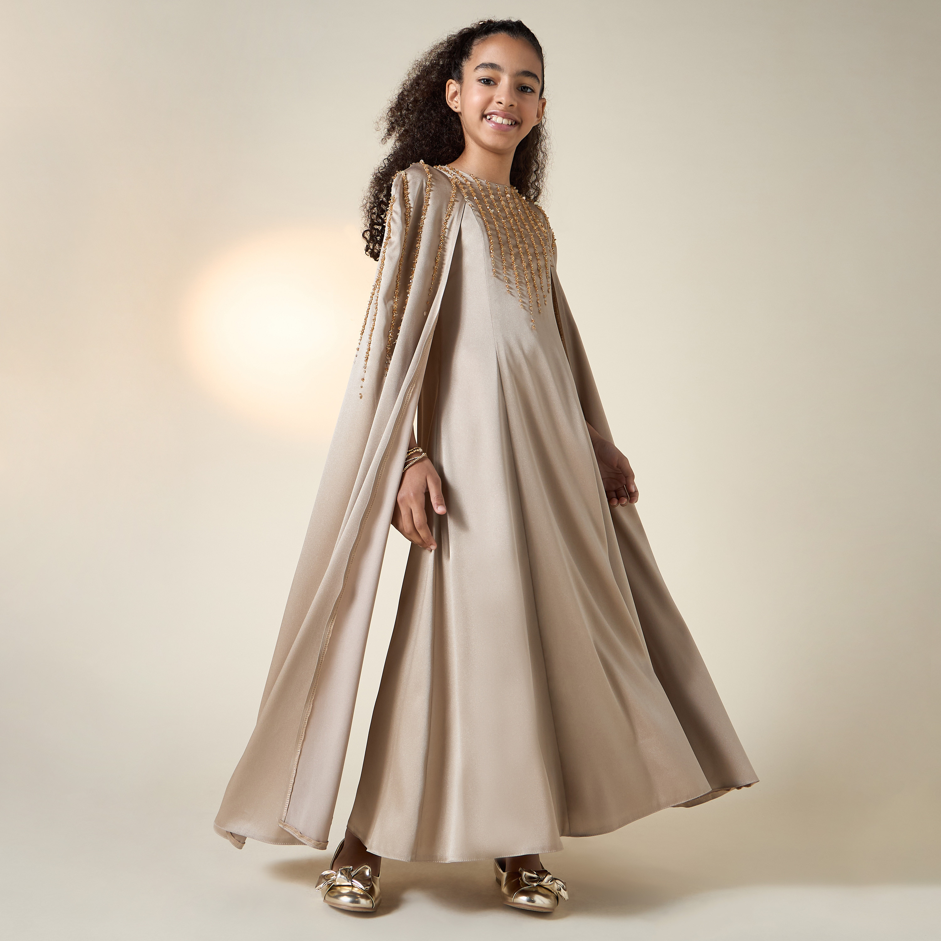 Aara Sequin Embellished Cape Dress with Round Neck-girls-clothing-dressesandjumpsuits-image-1