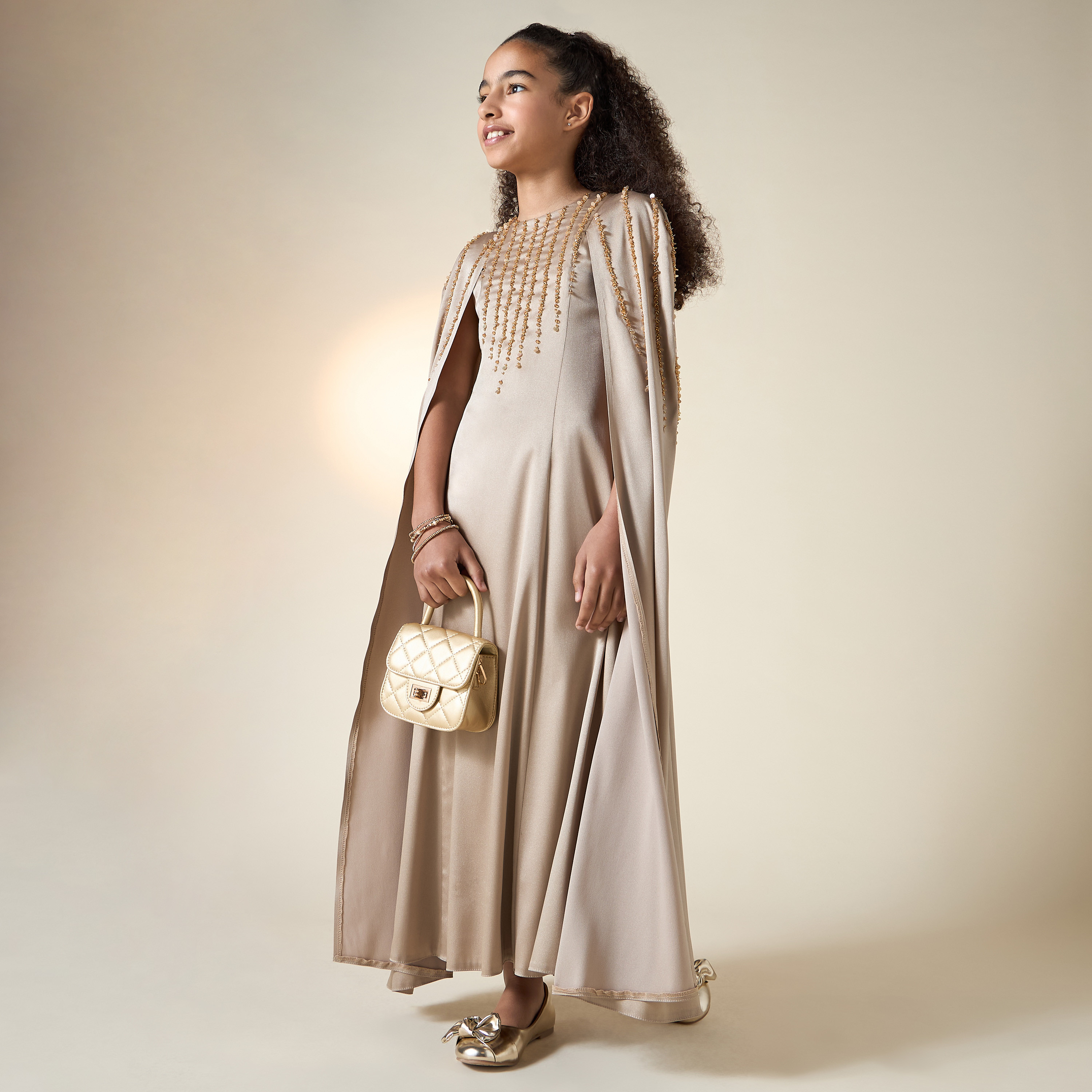 Aara Sequin Embellished Cape Dress with Round Neck-girls-clothing-dressesandjumpsuits-image-2