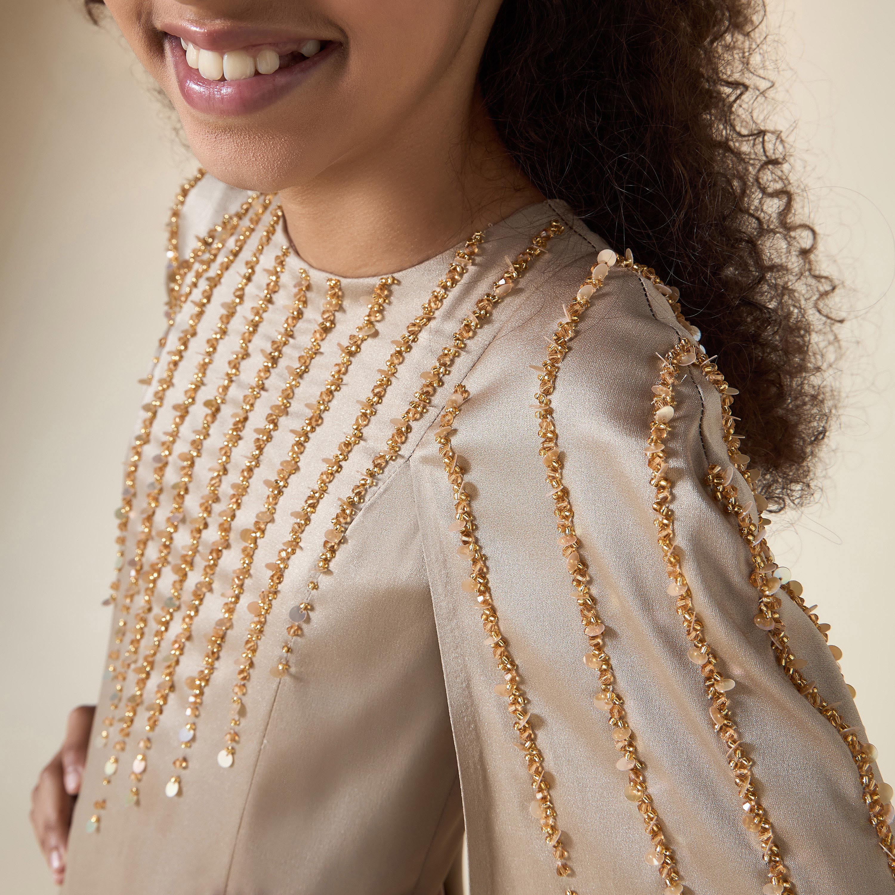 Aara Sequin Embellished Cape Dress with Round Neck-girls-clothing-dressesandjumpsuits-image-3