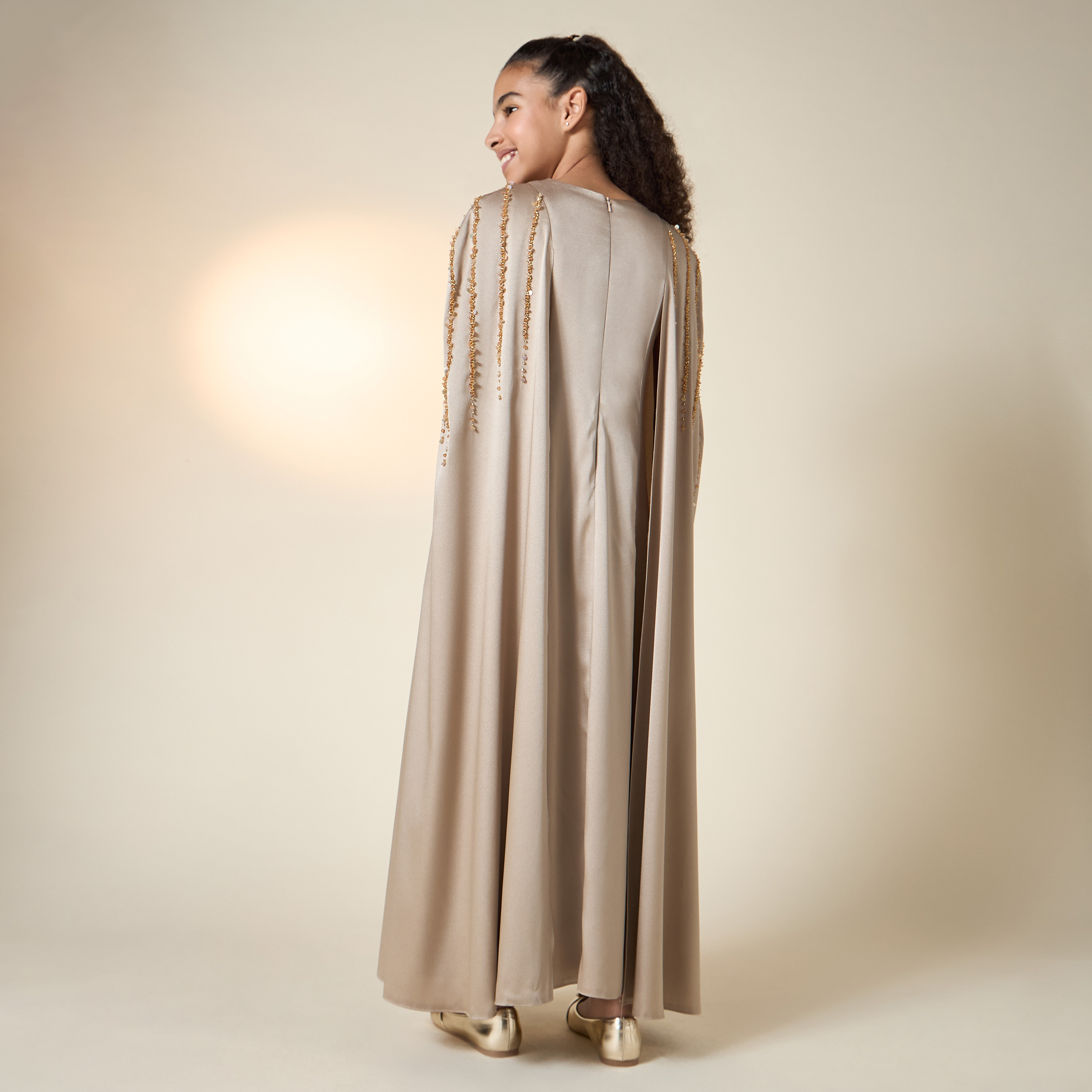 Aara Sequin Embellished Cape Dress with Round Neck-girls-clothing-dressesandjumpsuits-image-5