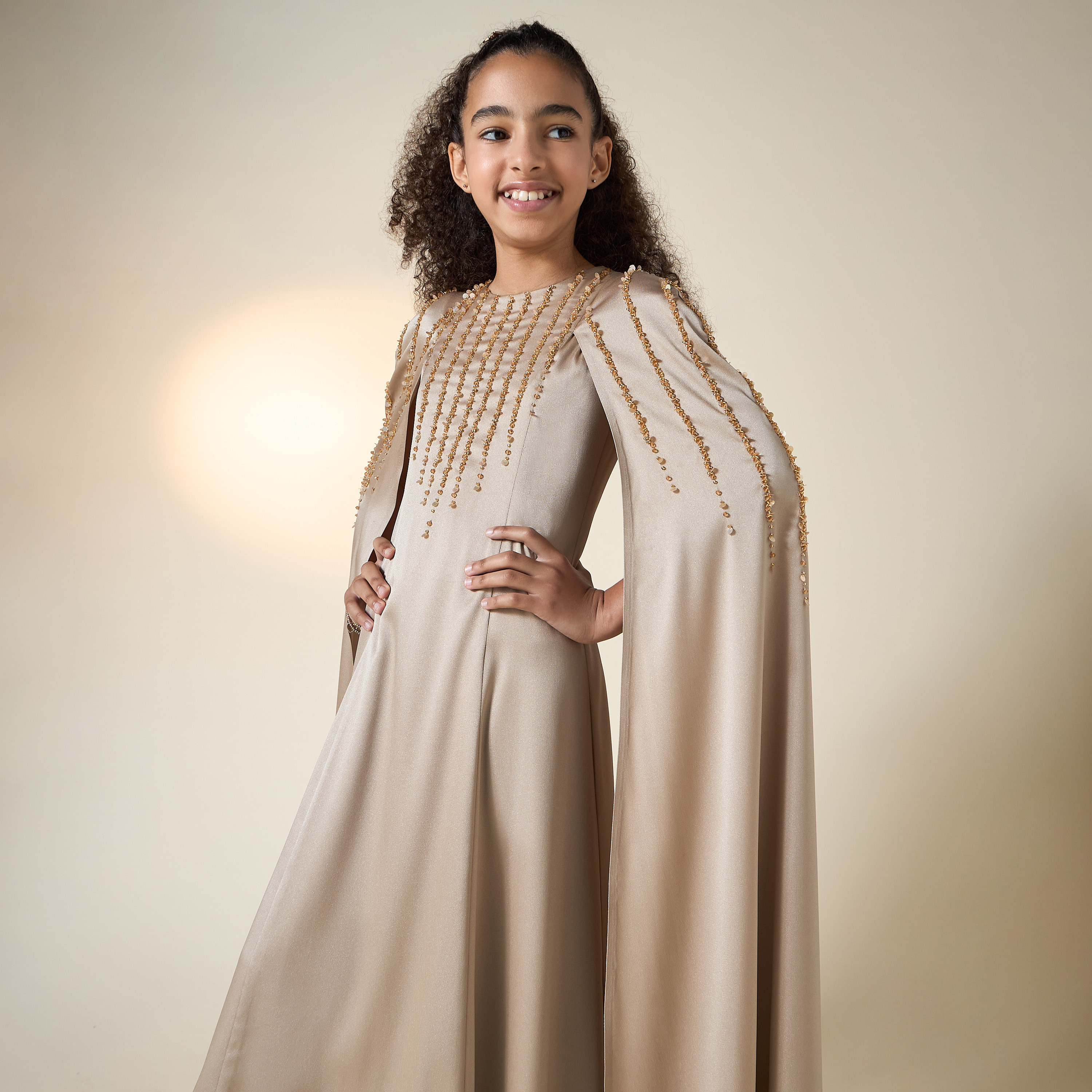 Aara Sequin Embellished Cape Dress with Round Neck-girls-clothing-dressesandjumpsuits-image-6